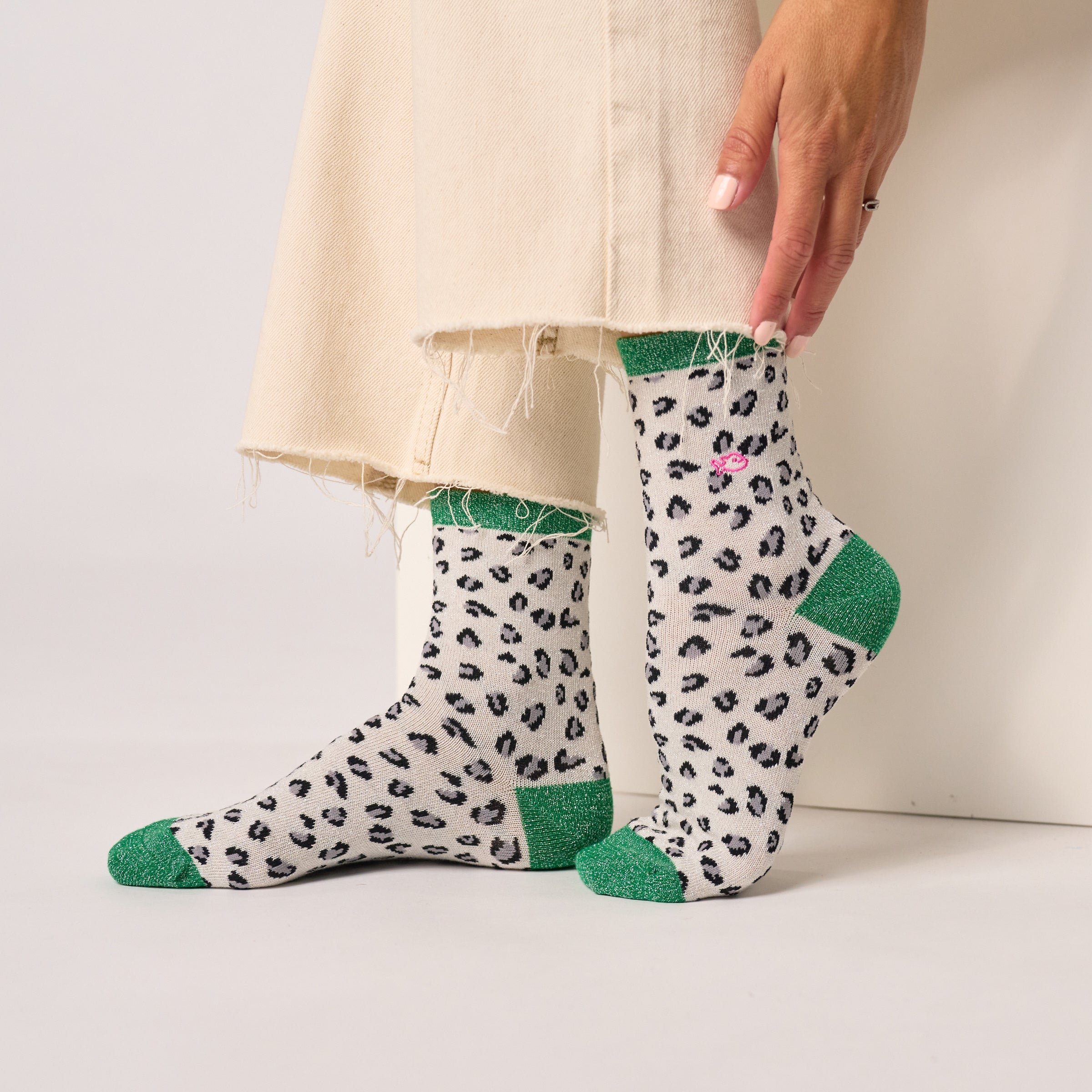 Leopard Combed Cotton Socks White