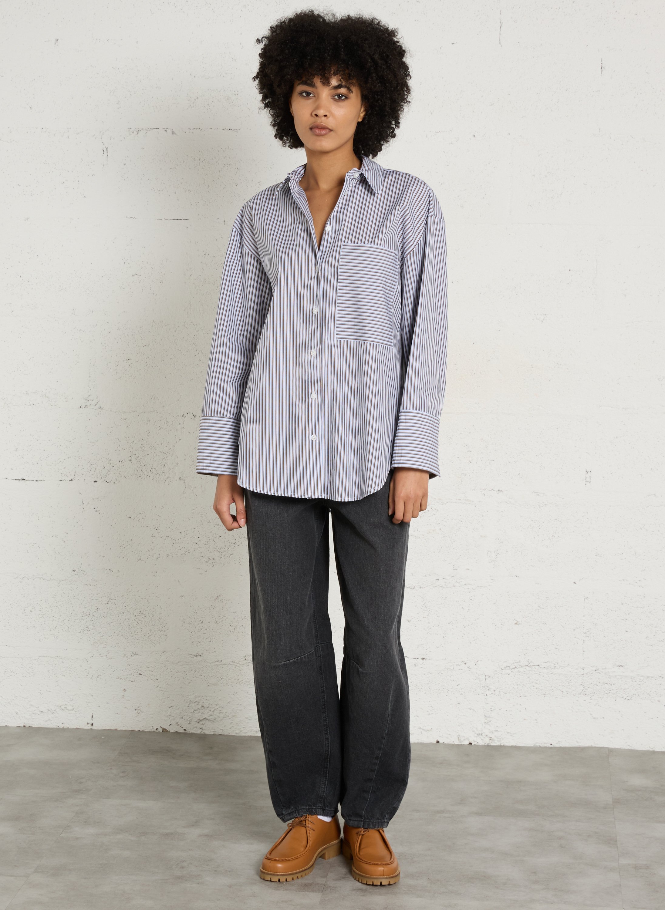 High-waisted baggy jeans in cotton PLEASE Black