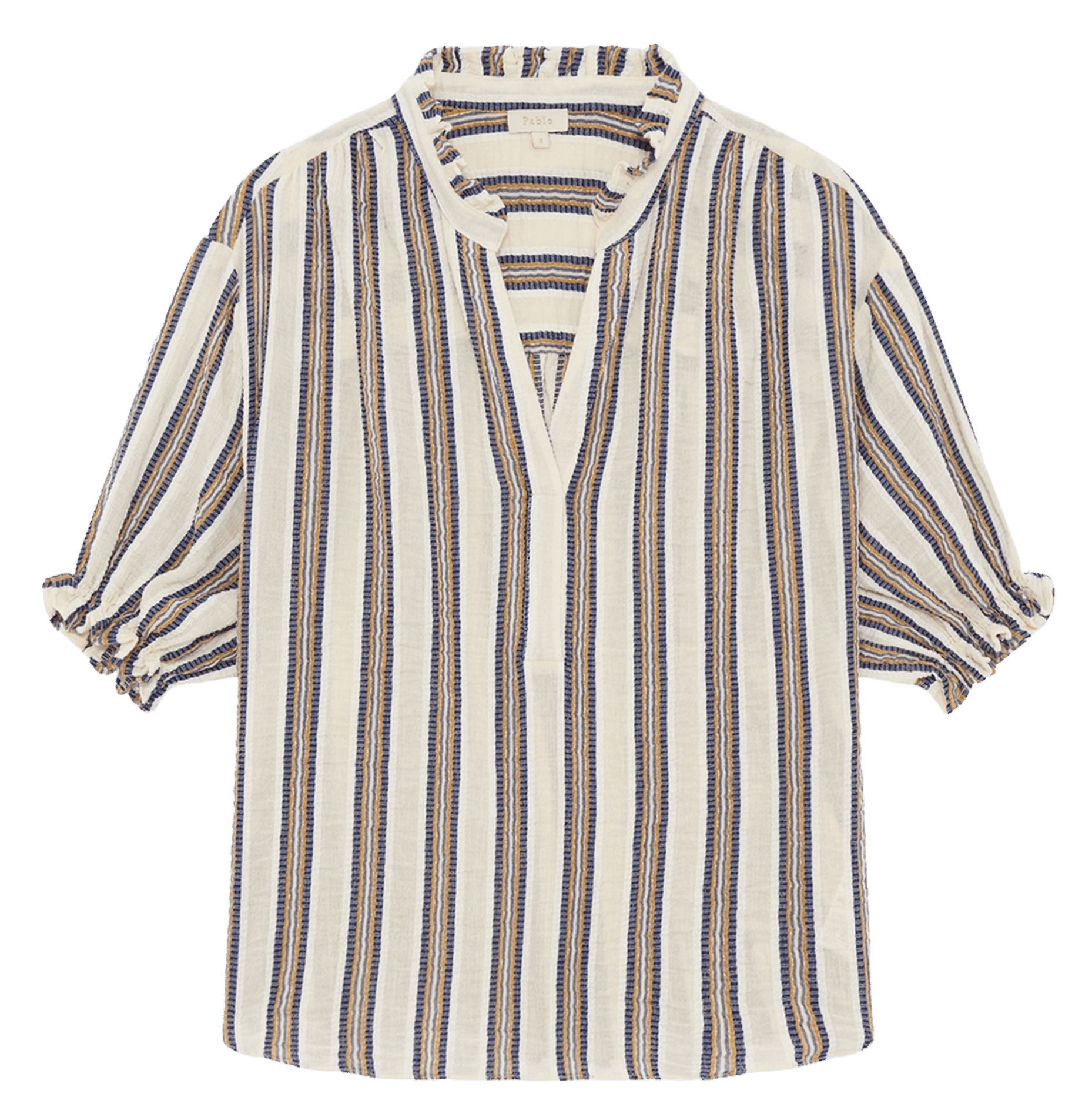 Bluse mit Stehkragen und Volants aus Baumwollmischung PABLO Beige