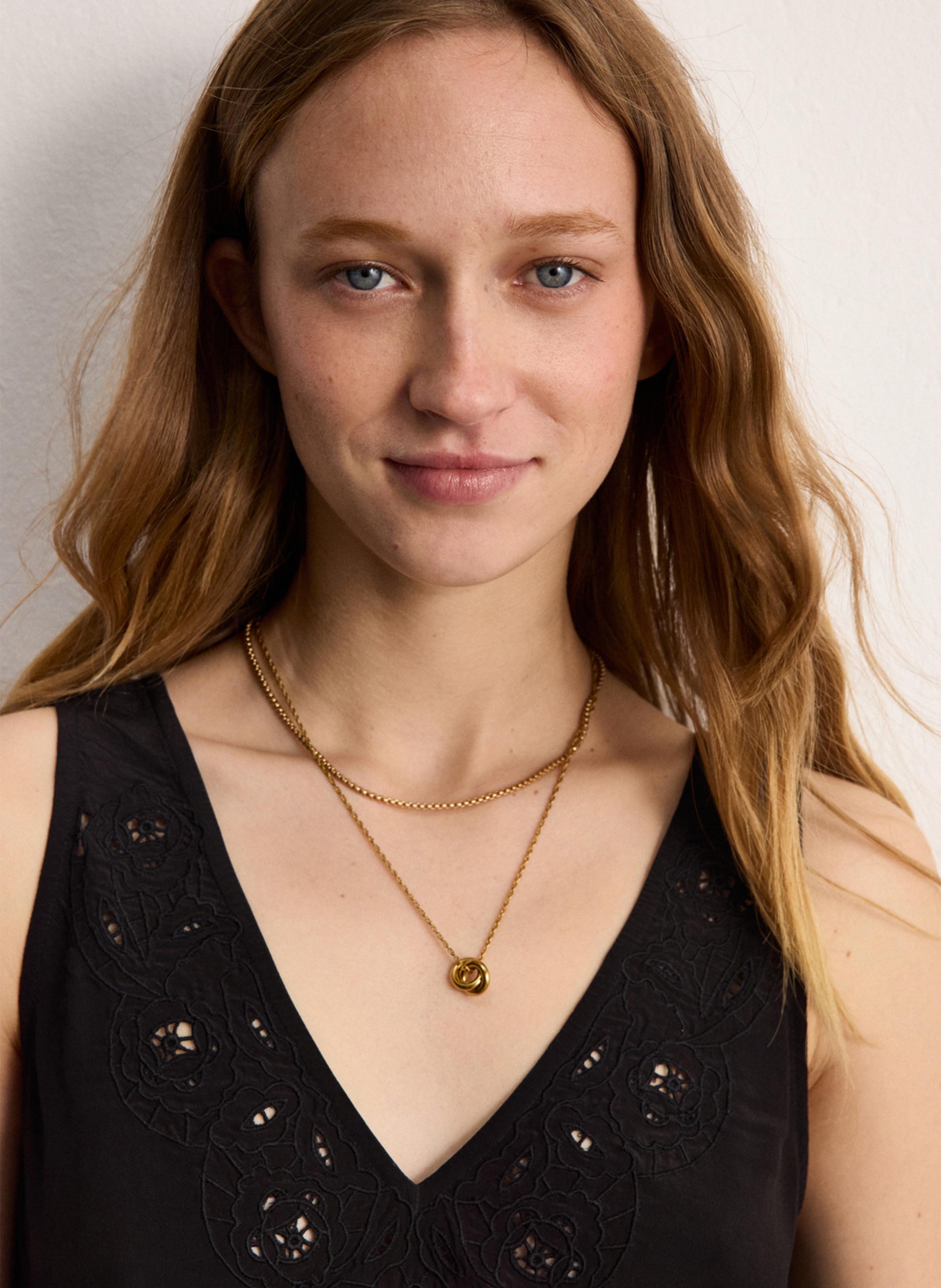 Débardeur col V à broderies PABLO Noir