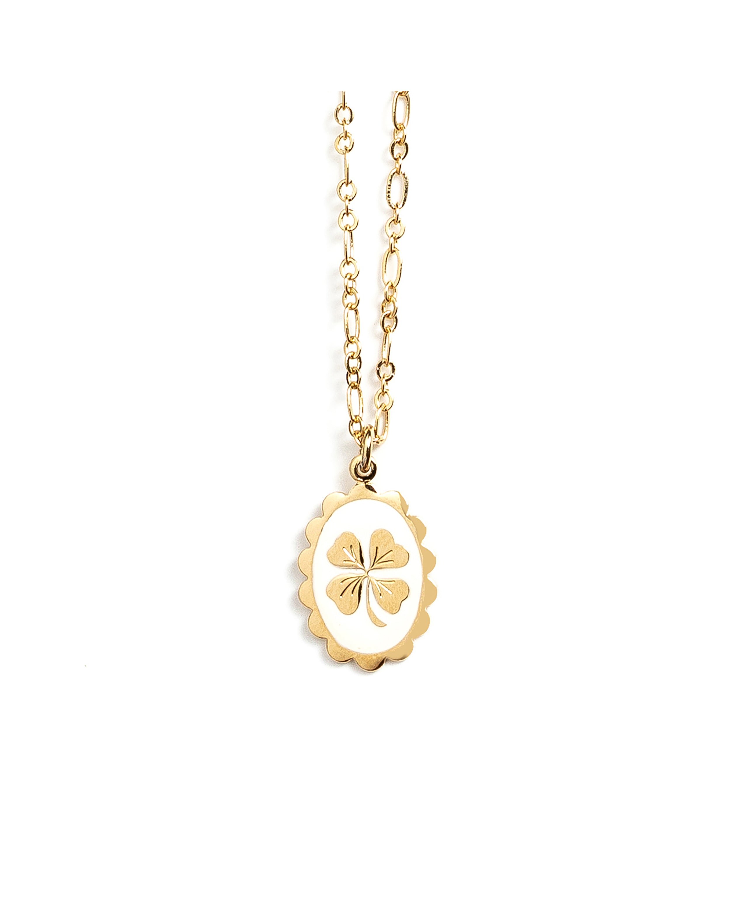 Gold-plated clover enamel necklace MONSIEUR SIMONE White