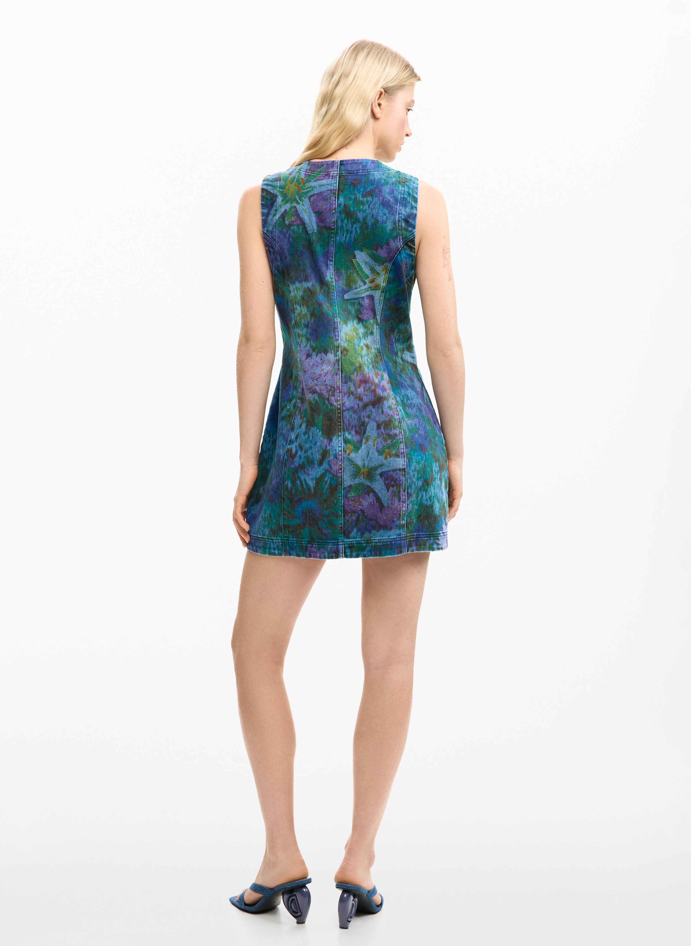 Korte jurk met print en ronde hals DESIGUAL Blauw