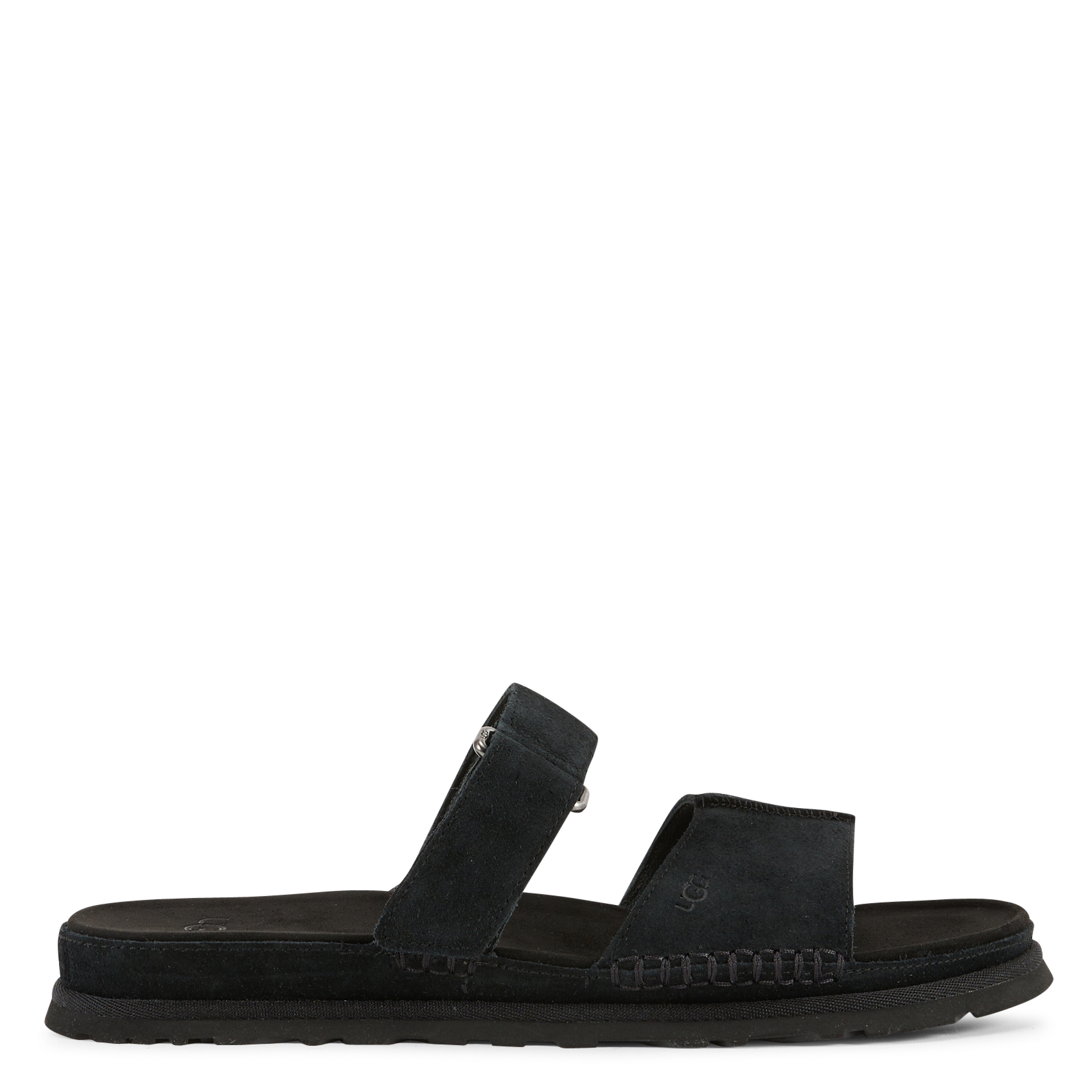 Flache Sandalen mit Klettverschluss aus Wildleder UGG Schwarz