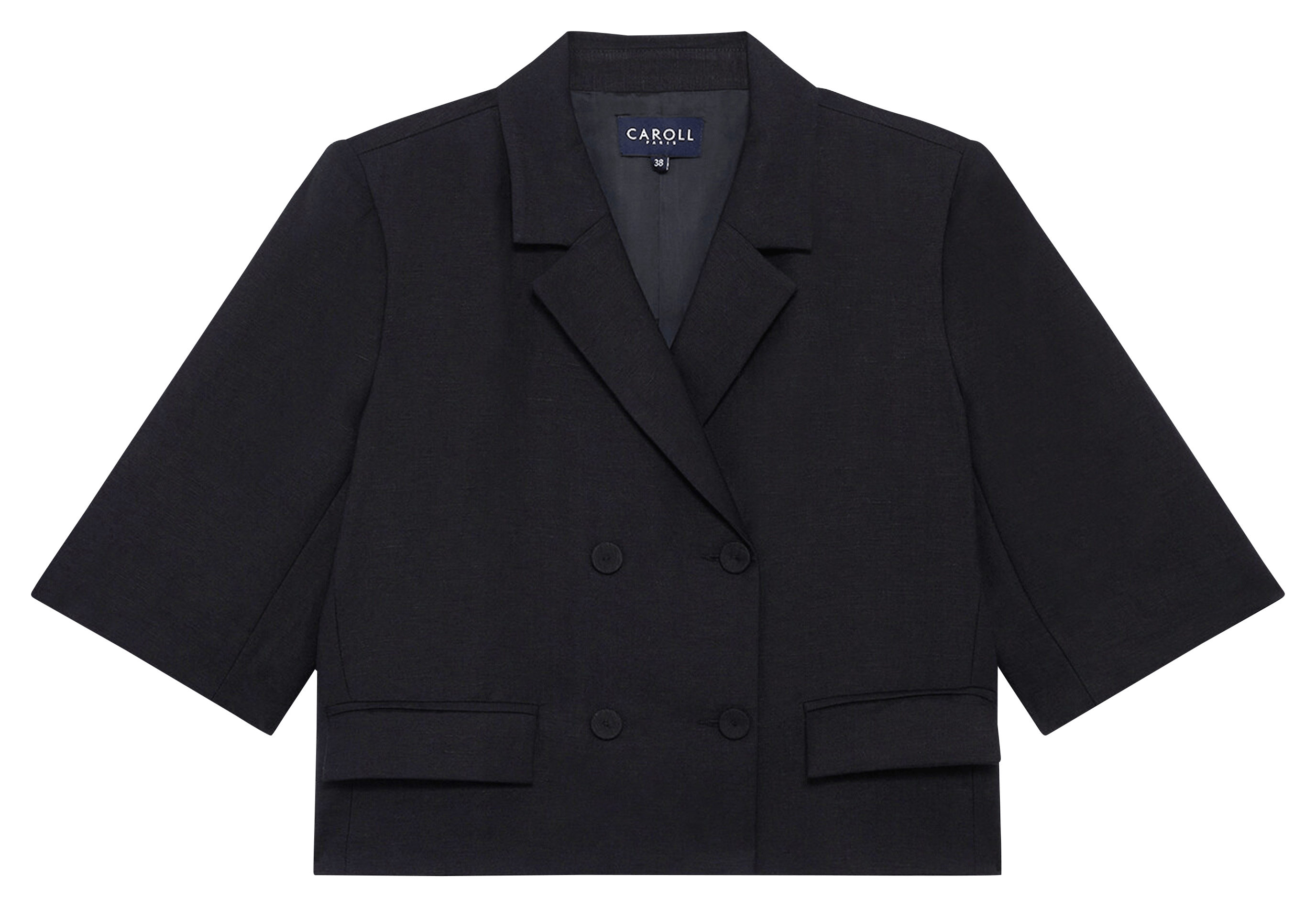 Veste col tailleur en lin mélangé CAROLL Noir