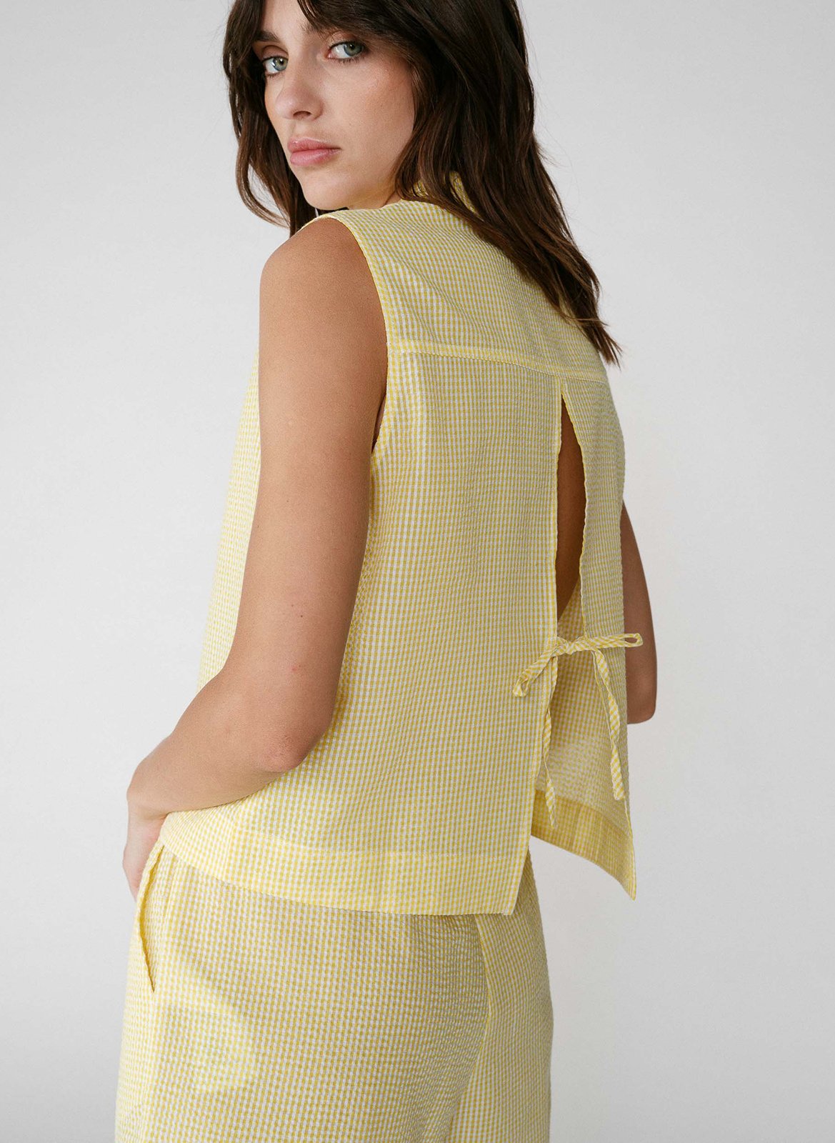 Chemise col classique manches contrastantes en coton GRACE ET MILA Yellow
