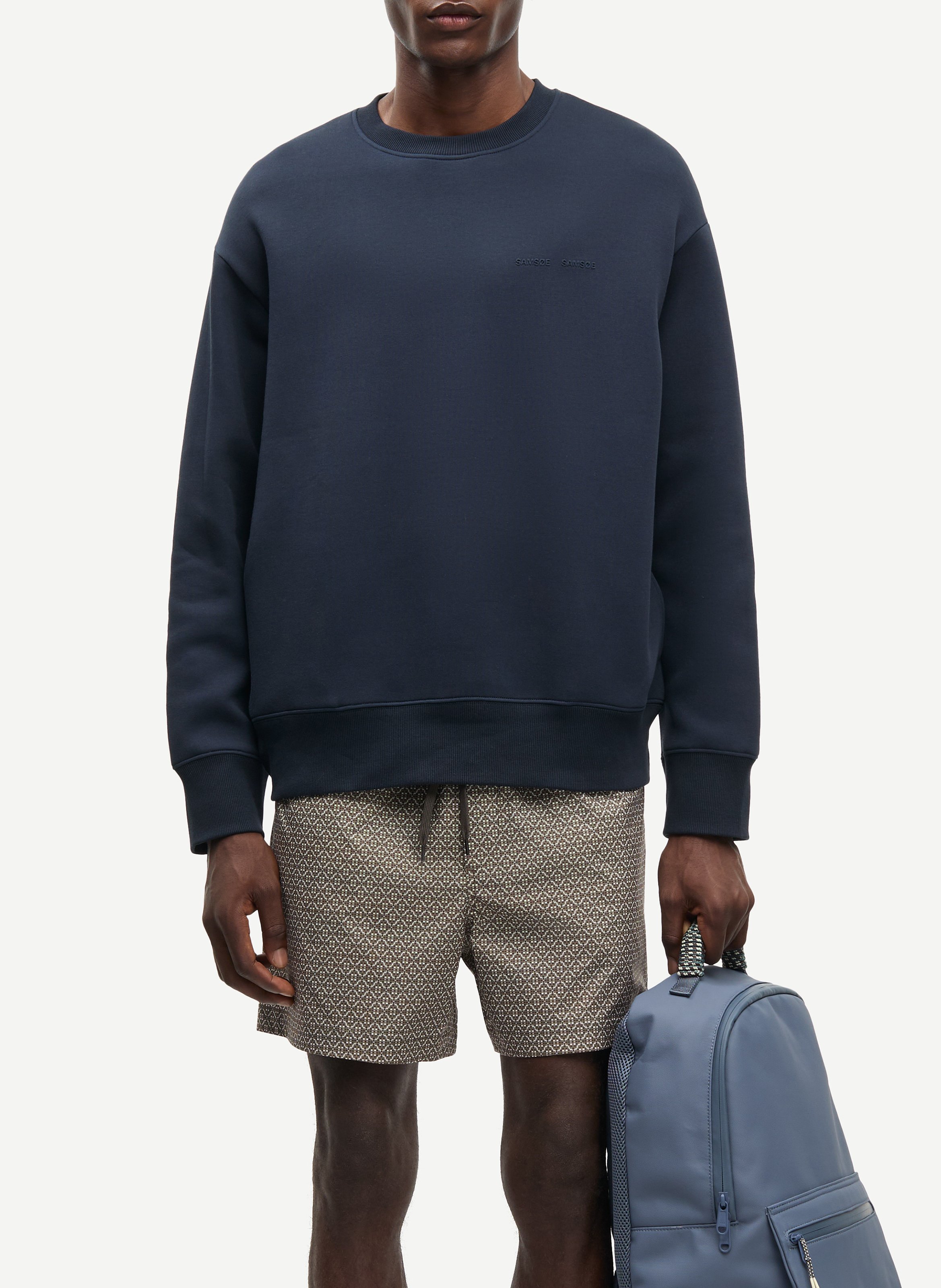 Oversized organic cotton-blend sweatshirt with round neck SAMSOE SAMSOE Blue