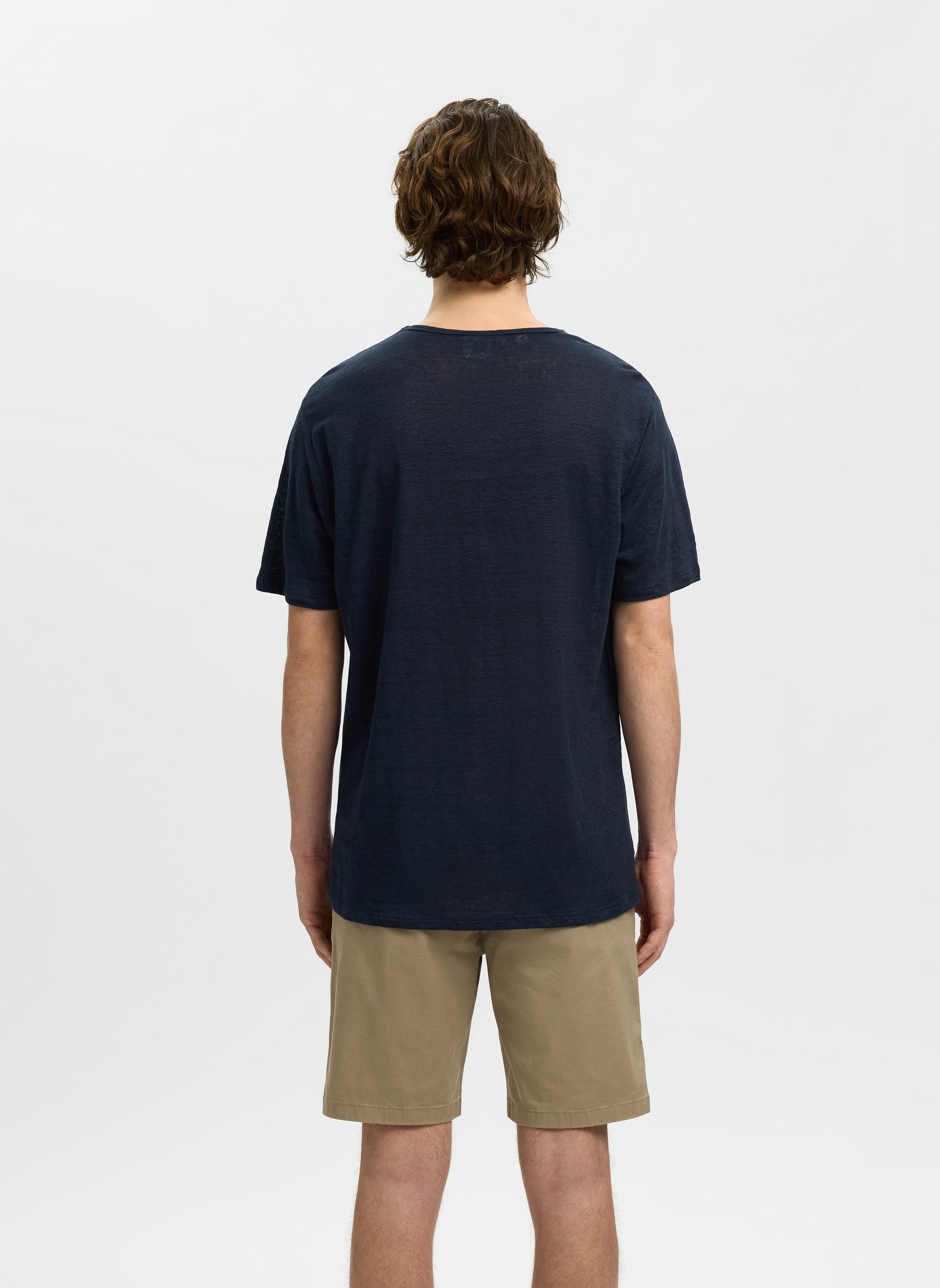 Round-neck linen T-shirt SELECTED Blue