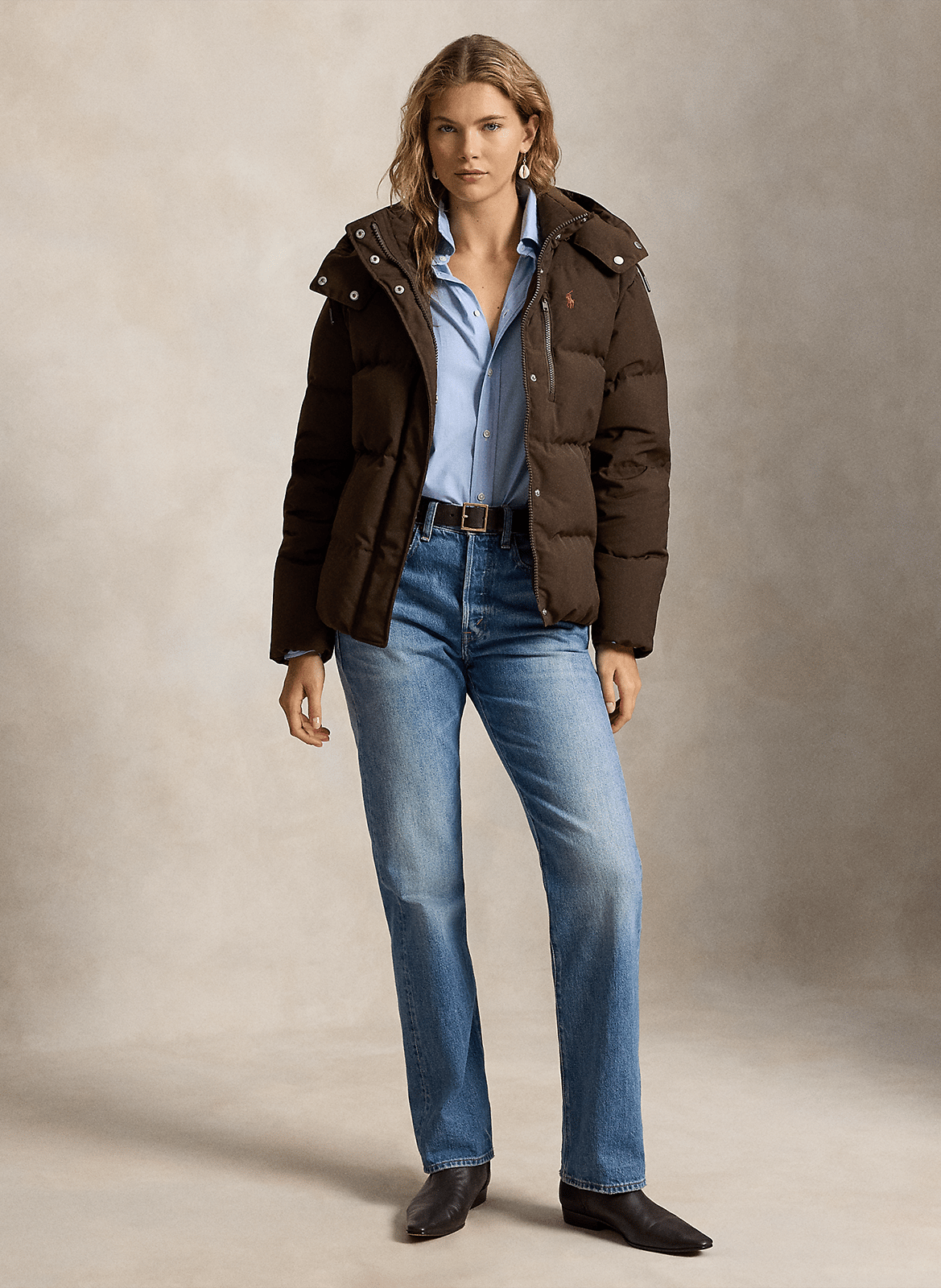 Straight padded jacket with hood POLO RALPH LAUREN Brown