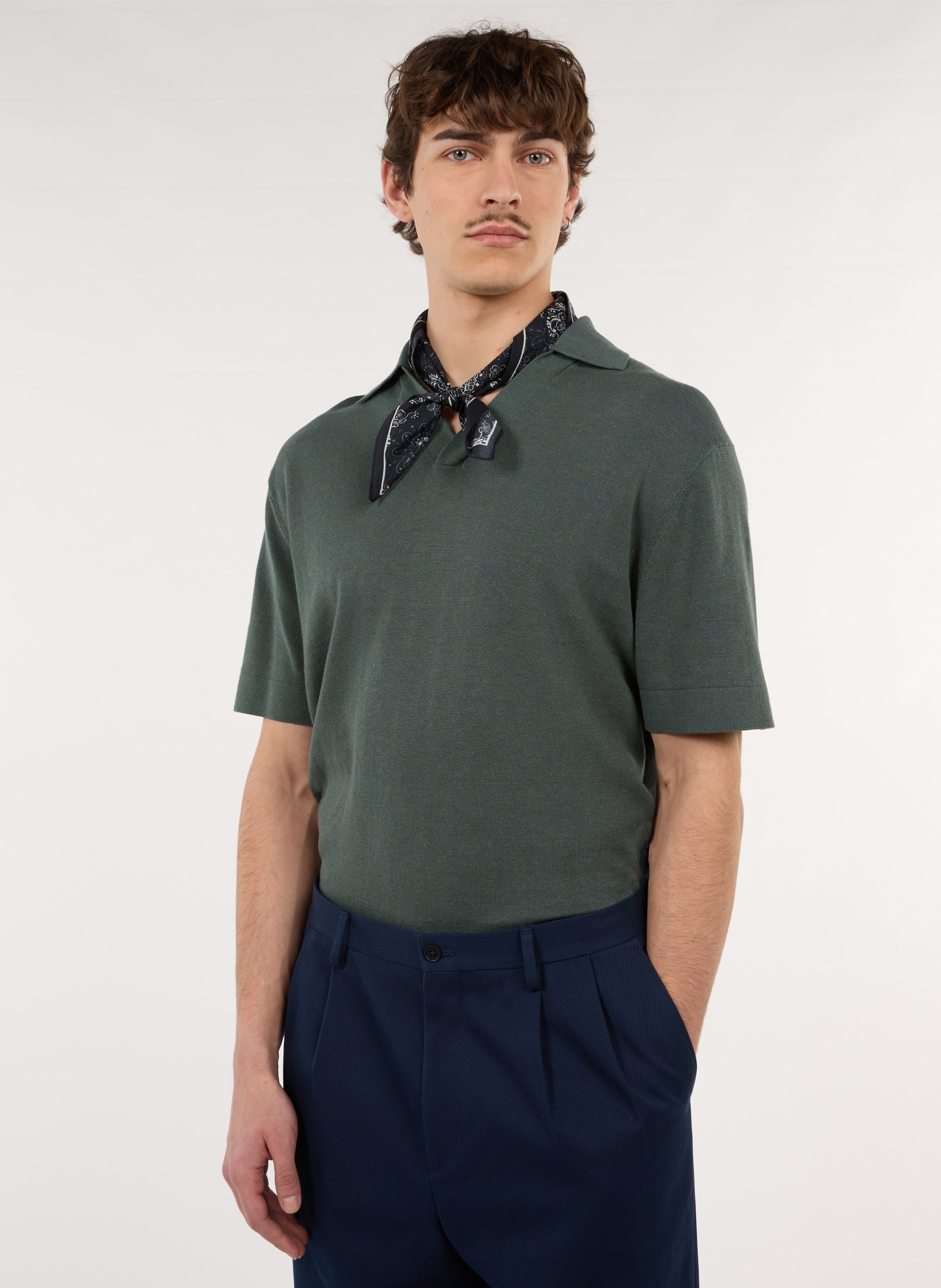 Gerader Polo aus Baumwolle und Leinenmischung SAISON 1865 Grun