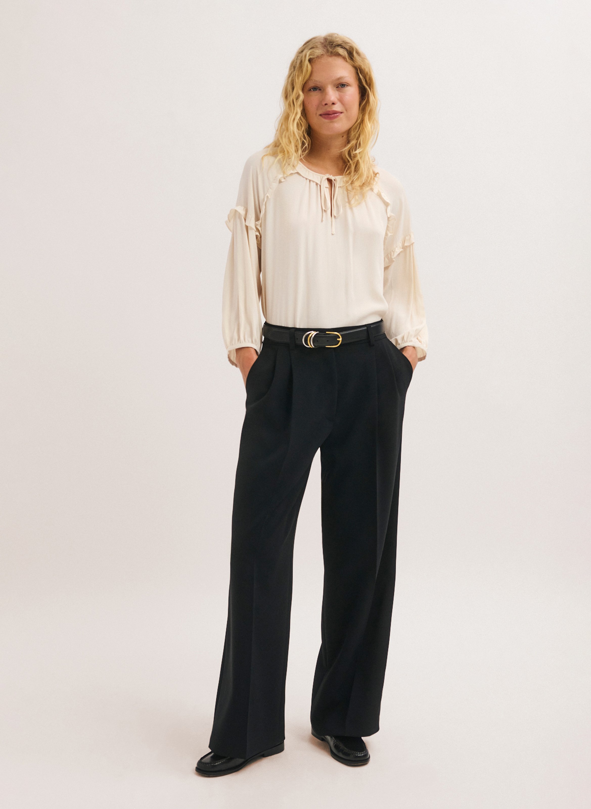 Wijde broek met hoge taille PABLO Zwart