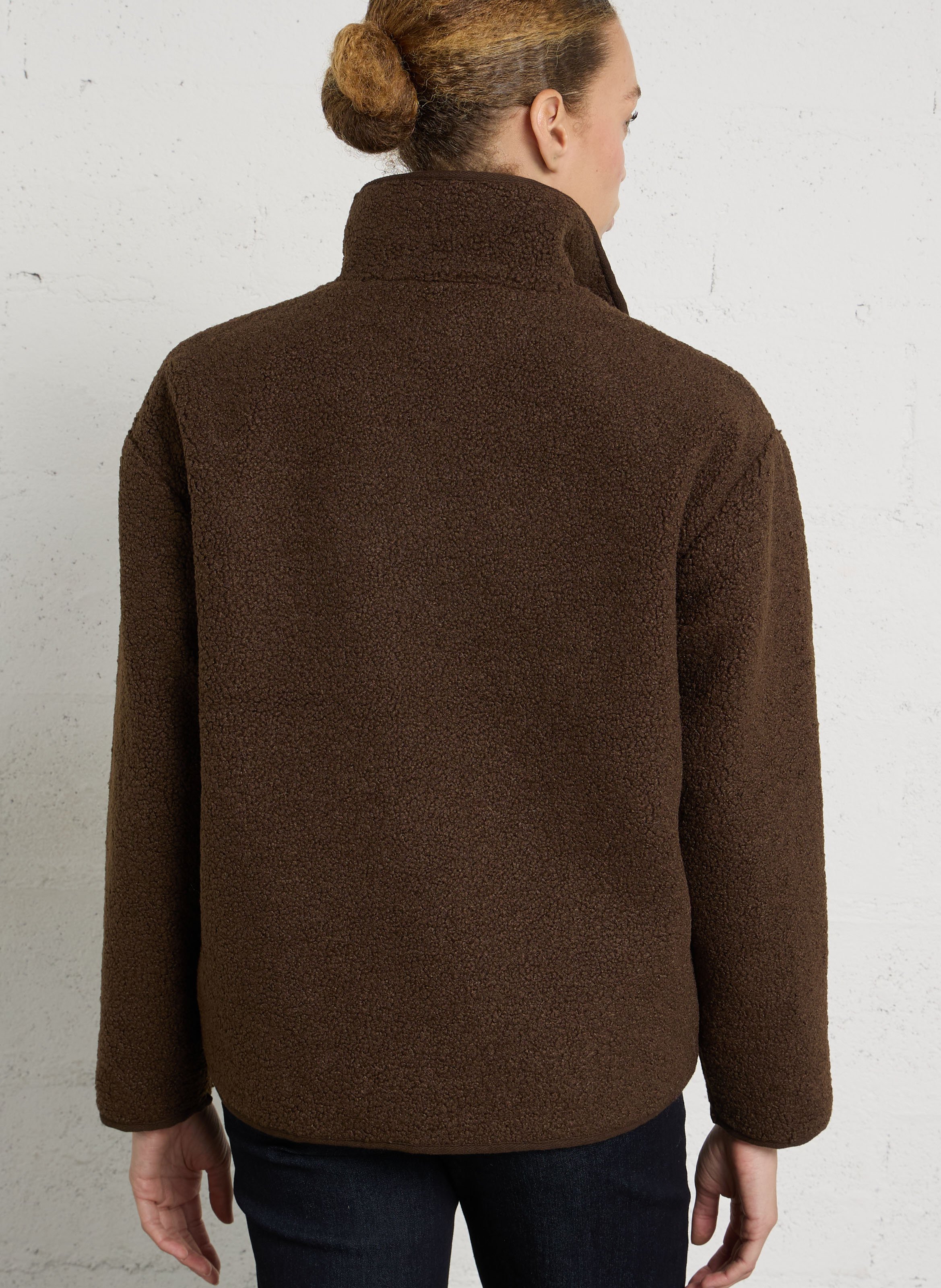 Straight jacket with high collar in bouclé wool JC SOPHIE Brown