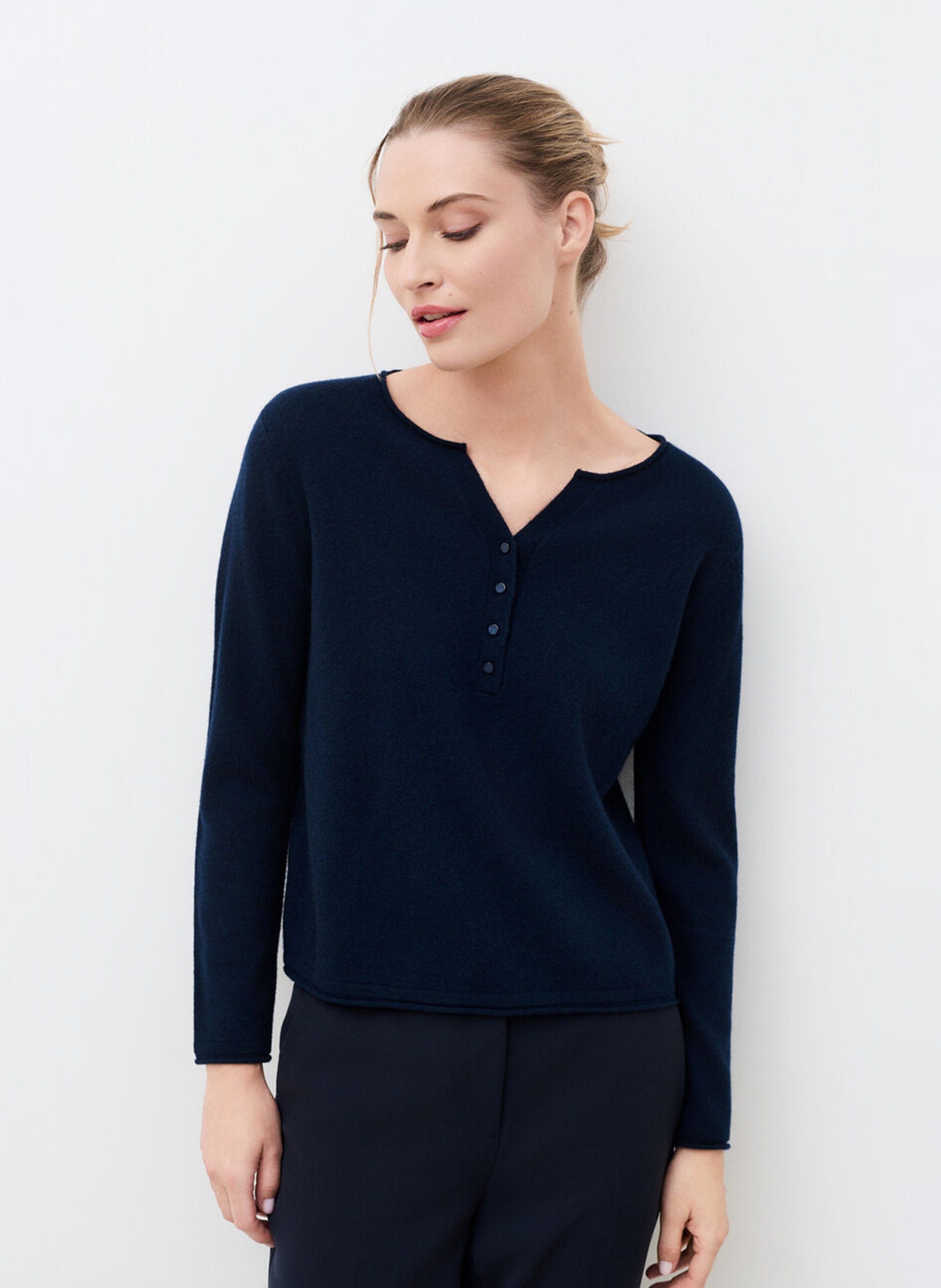 Cashmere plain Tunisian collar sweater CAROLL Blue
