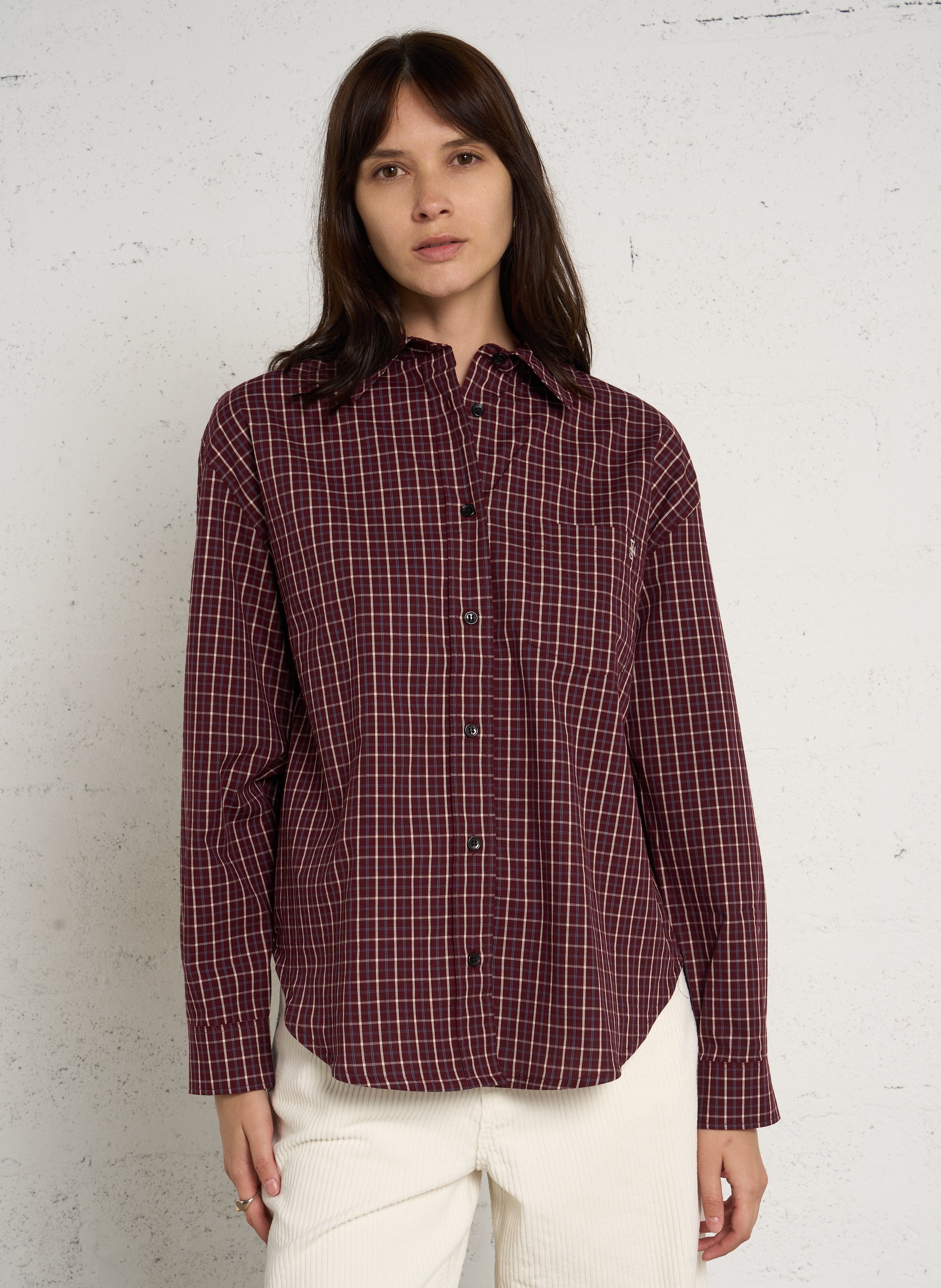 Chemise ample à carreaux en coton THE NEW SOCIETY Rouge