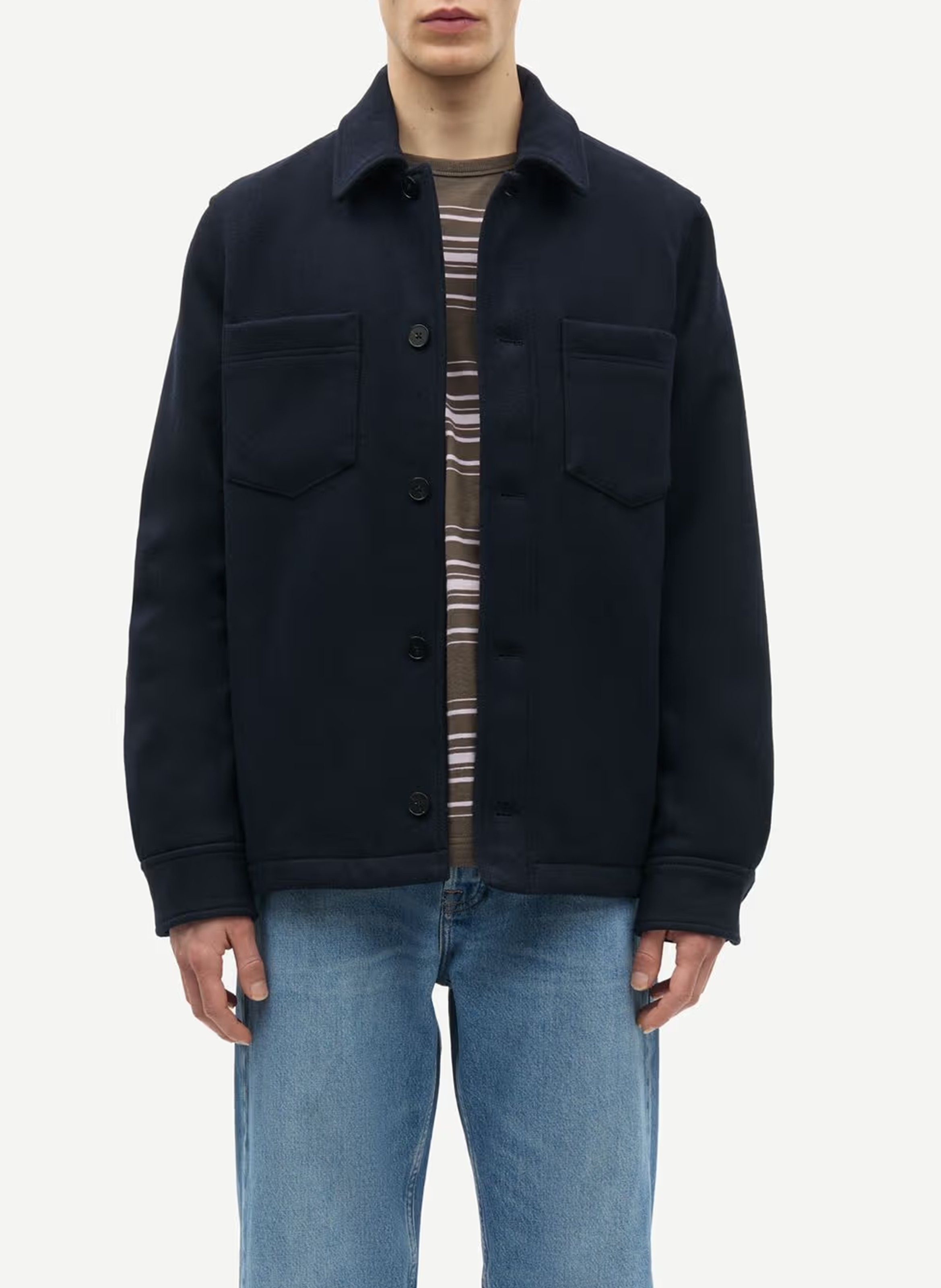 Straight shirt jacket with a classic collar in a wool blend SAMSOE SAMSOE Blue