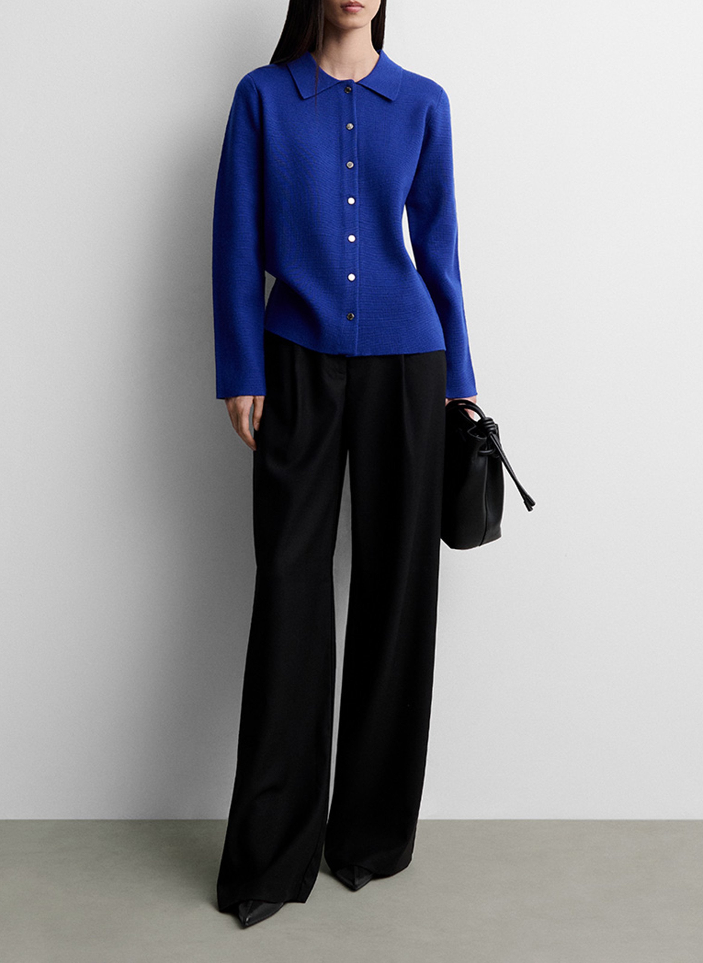 Straight cardigan with classic collar SIMORRA Blue