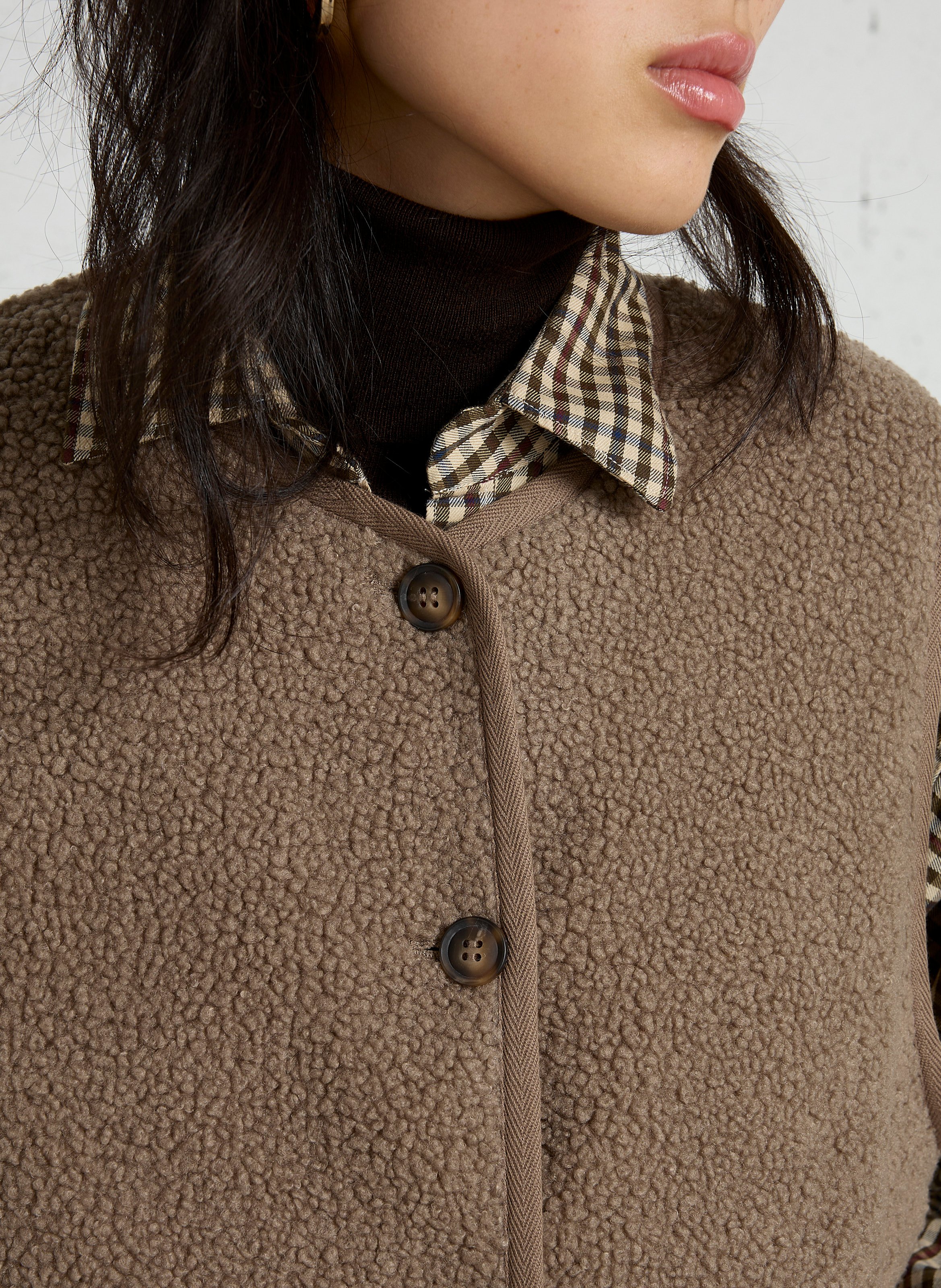 Gilet col rond sans manches duveteux HARTFORD Marron