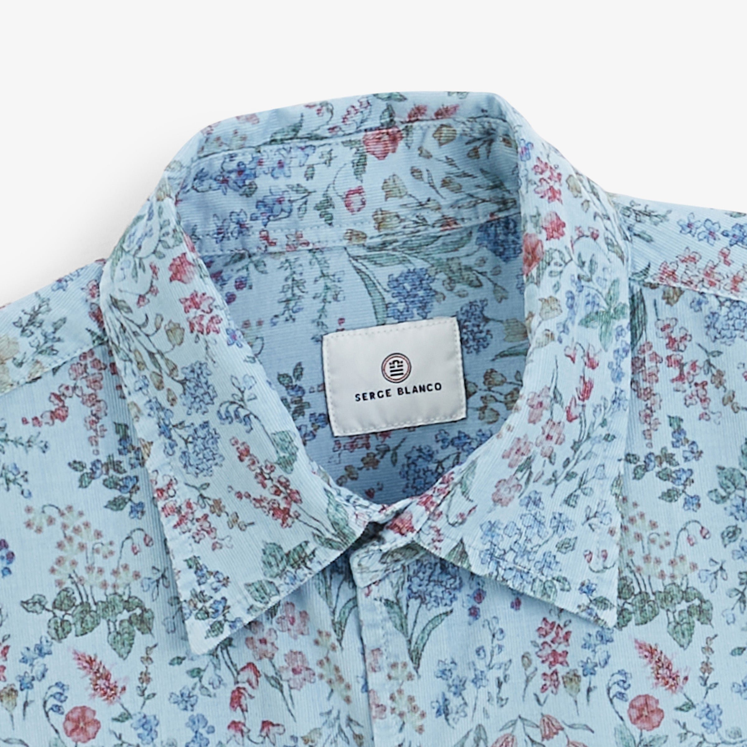 Long-sleeved floral print corduroy shirt SERGE BLANCO Blue