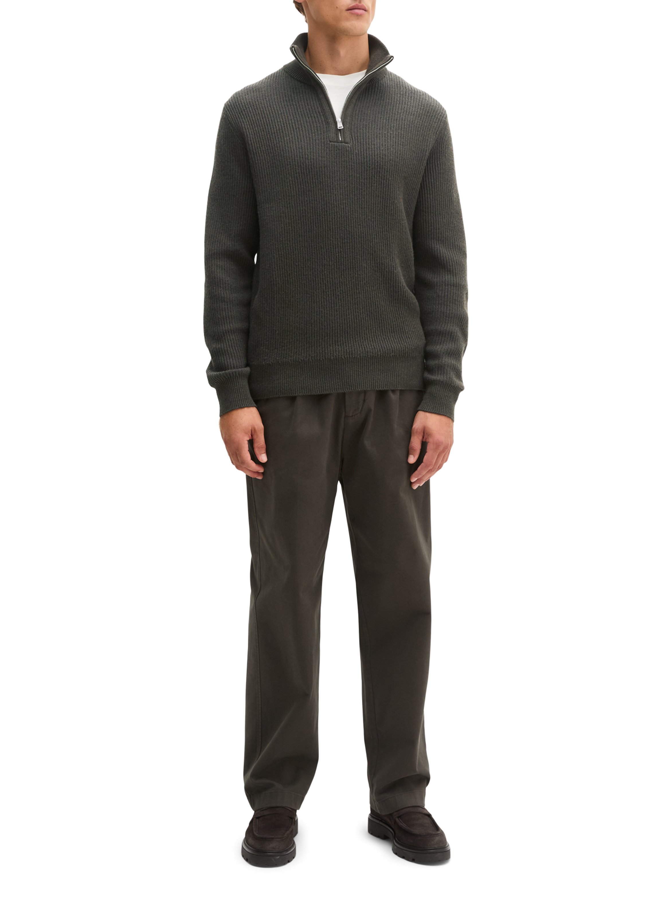 Cotton-blend zip-neck sweater MARC O'POLO Brown