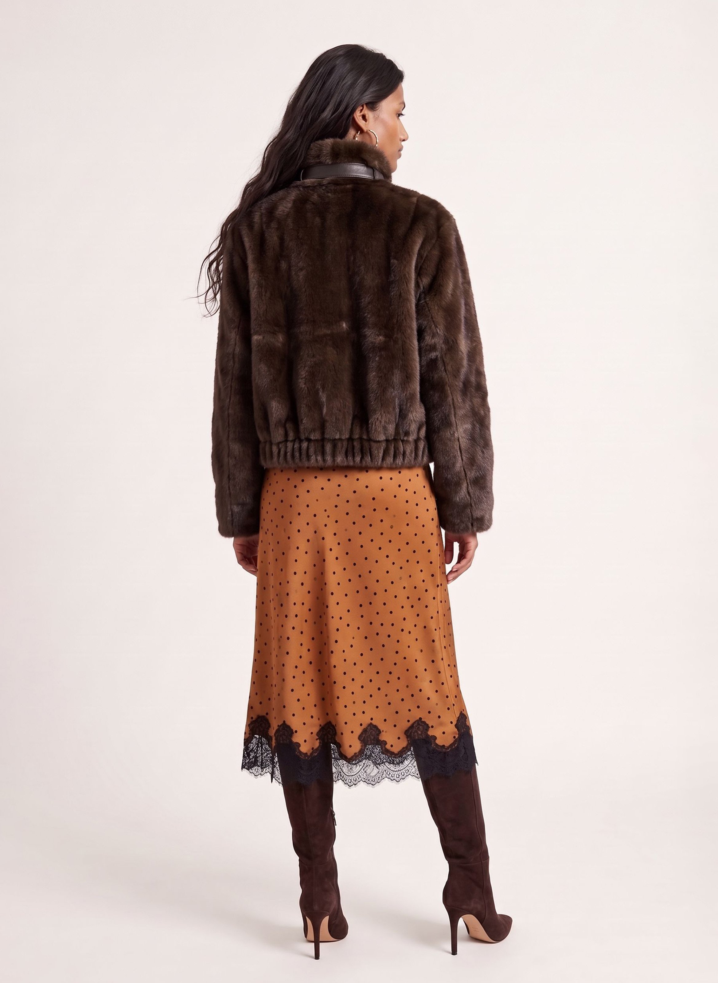 Straight high-neck faux fur coat KOOKAI Brown