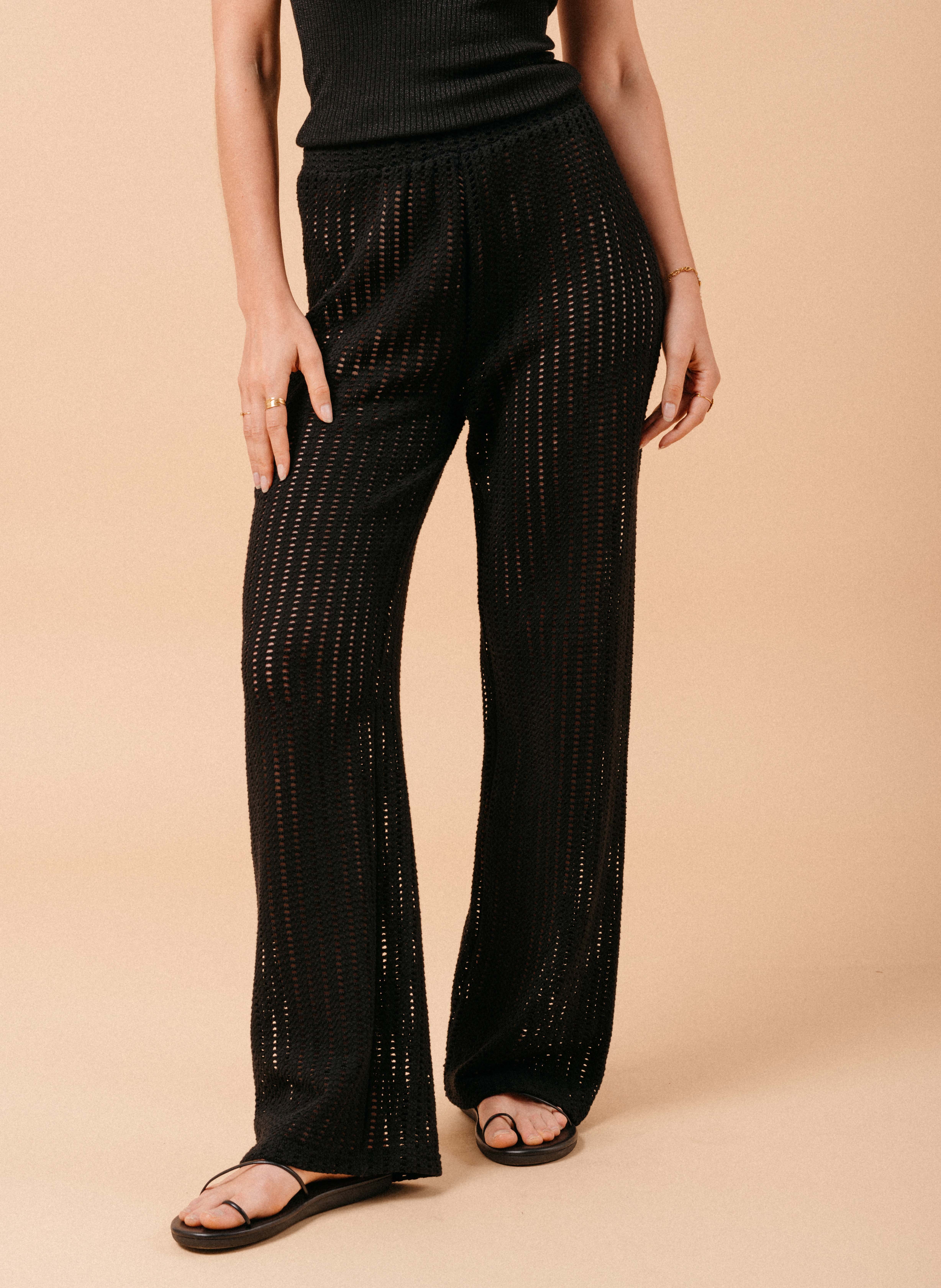 Flared cut openwork stretch cotton trousers GRACE ET MILA Black