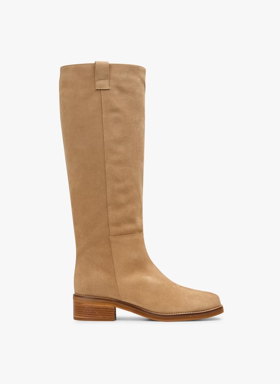 MAISON 123 ROMANE Bottes hautes en cuir velours Beige