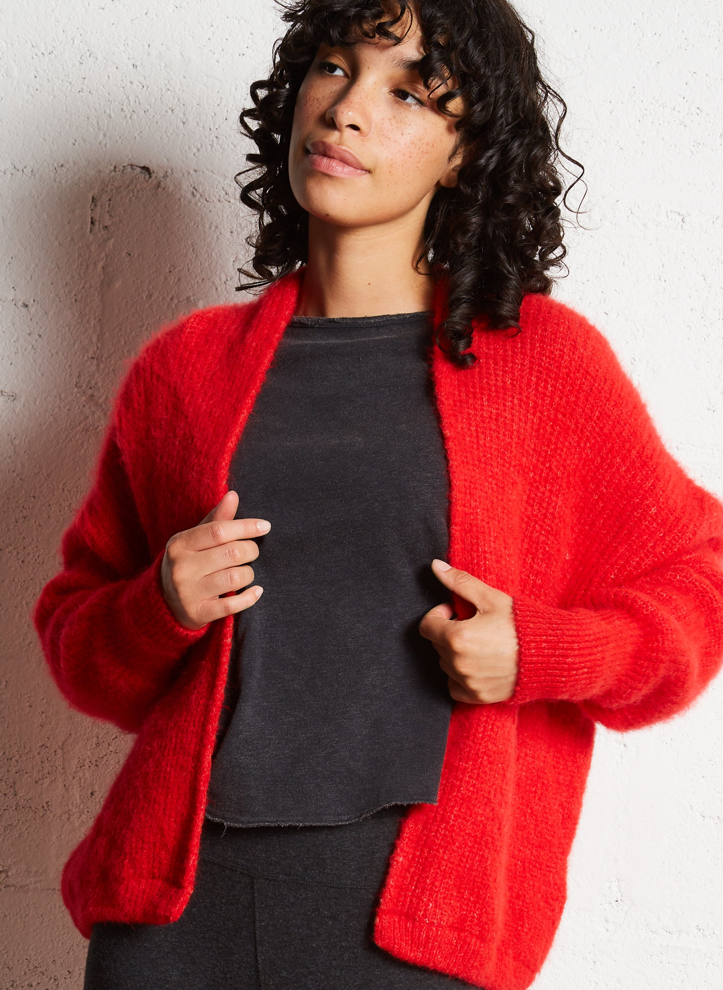 Gilet ouvert en laine et alpaga mélangé AMERICAN VINTAGE