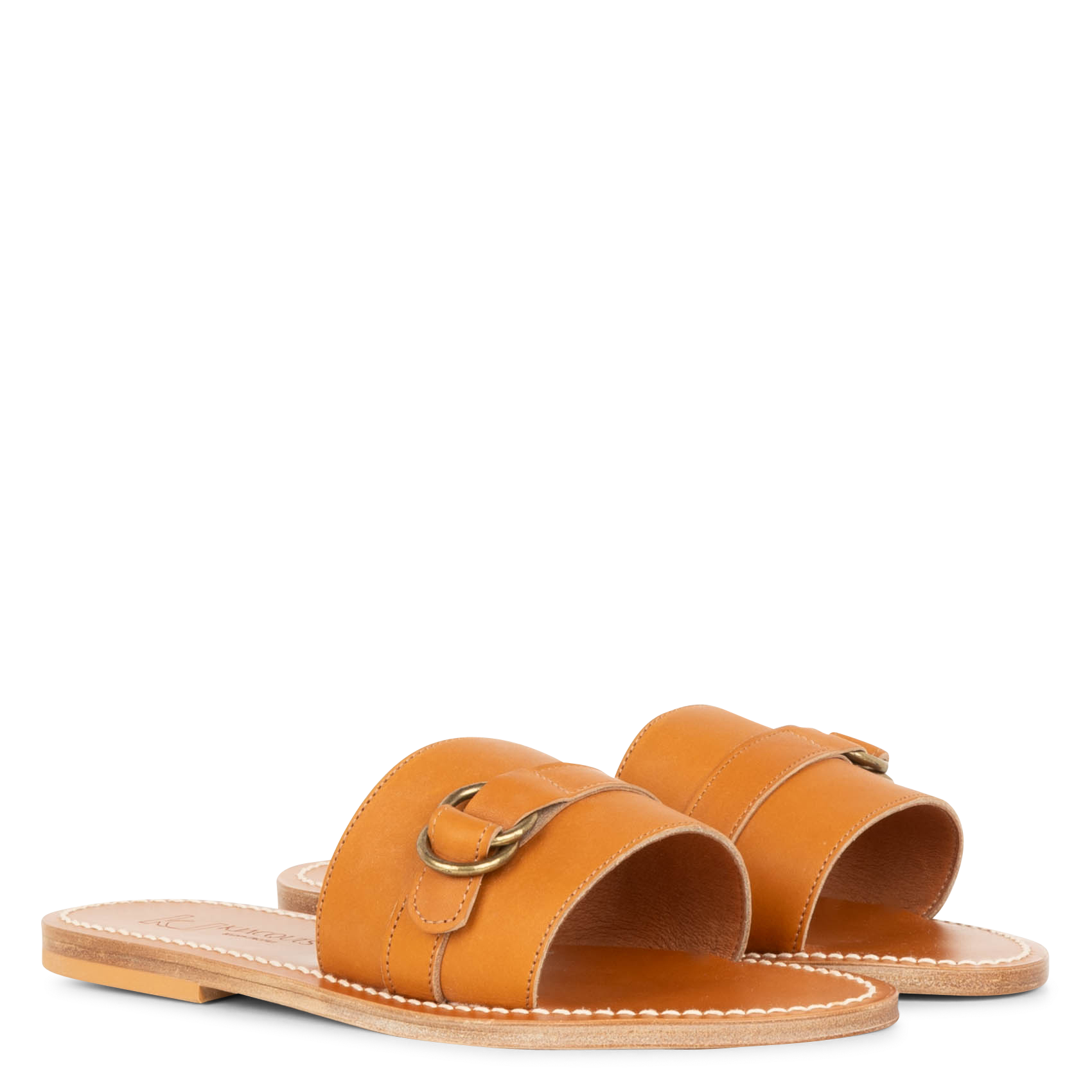 Flat strappy open leather sandals K JACQUES Golden