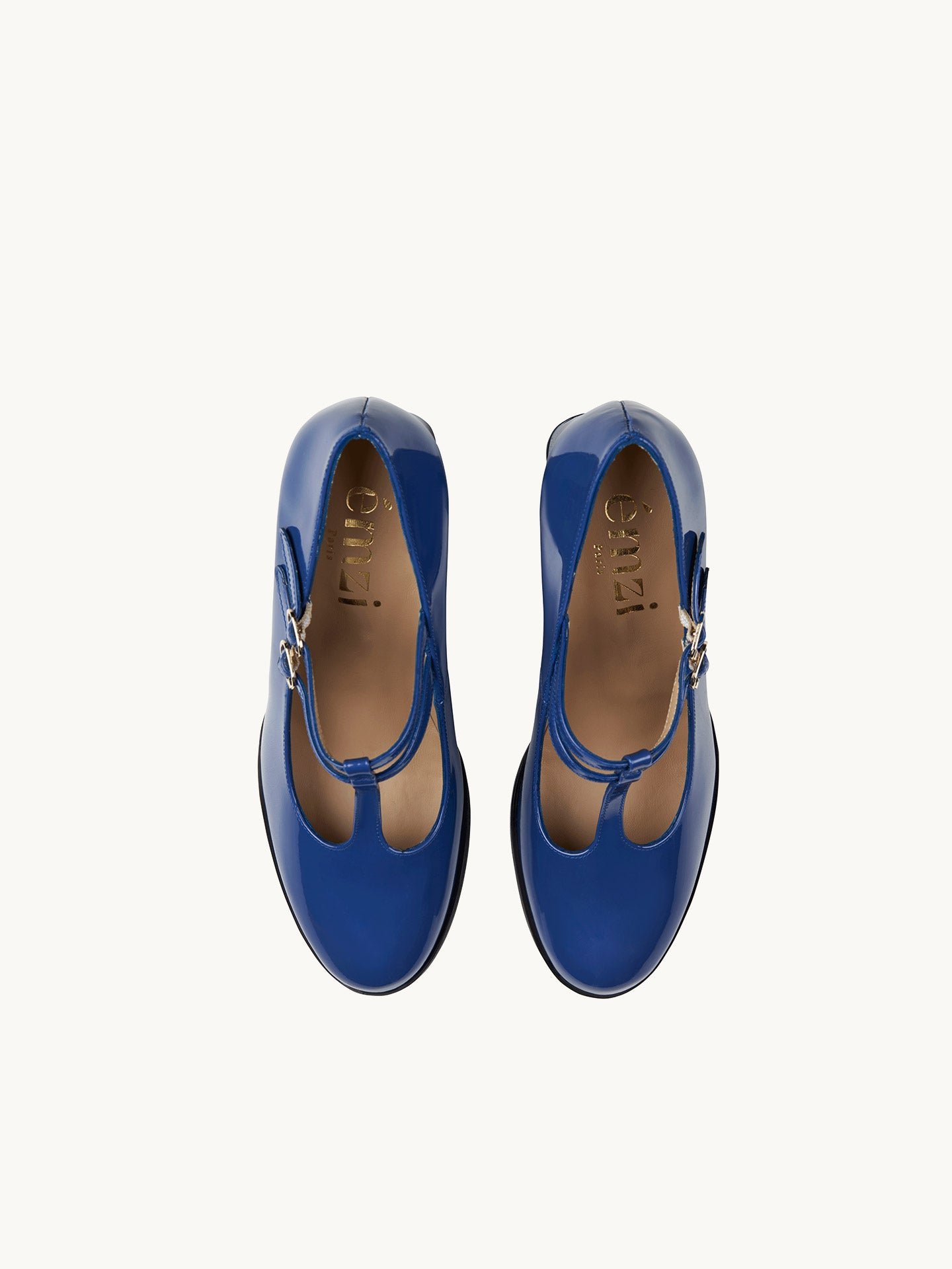 Babies with patent leather T-strap heels EMZI PARIS Blue