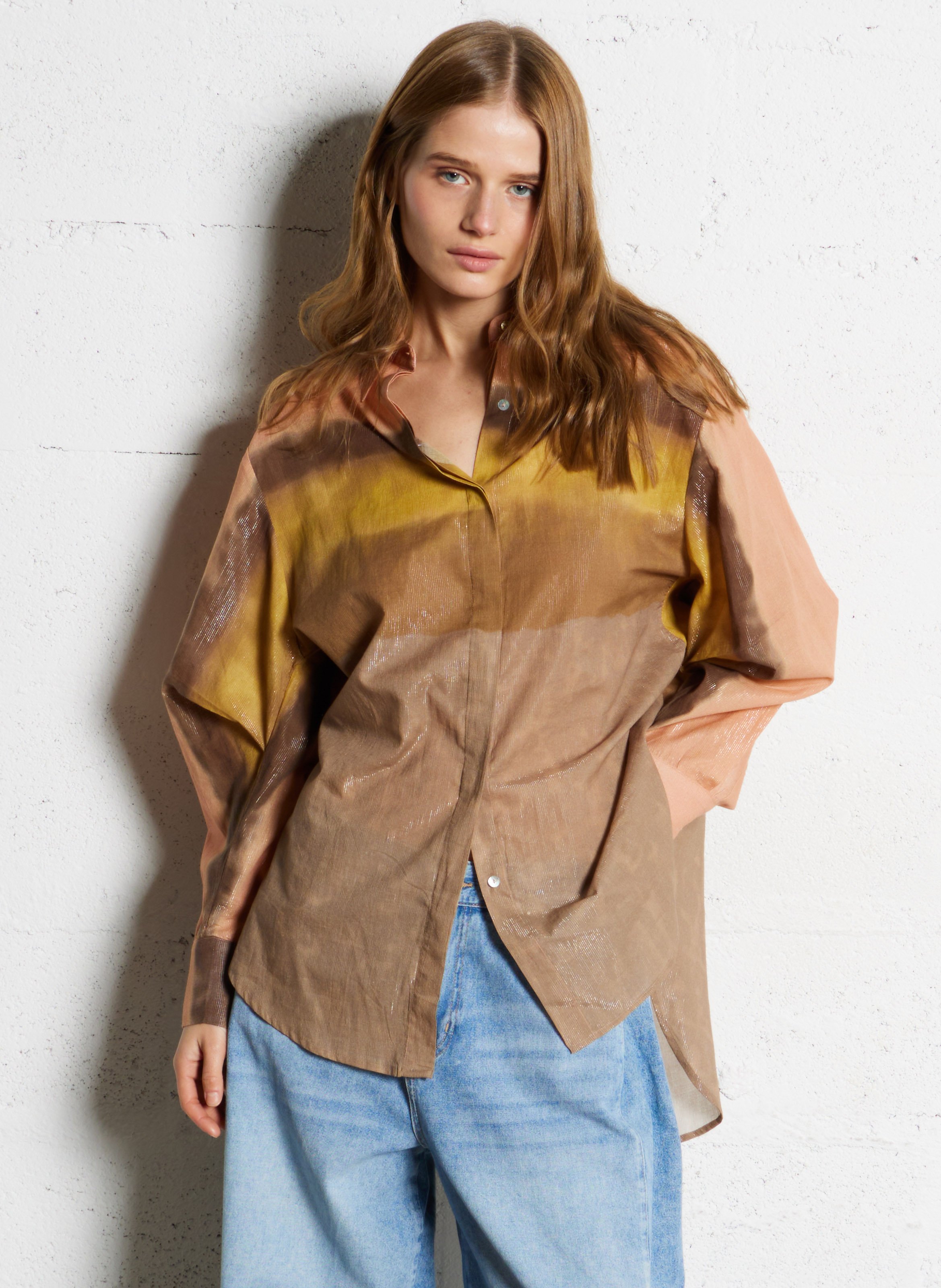 Loose-fit cotton-blend shirt with classic collar MES DEMOISELLES Pink