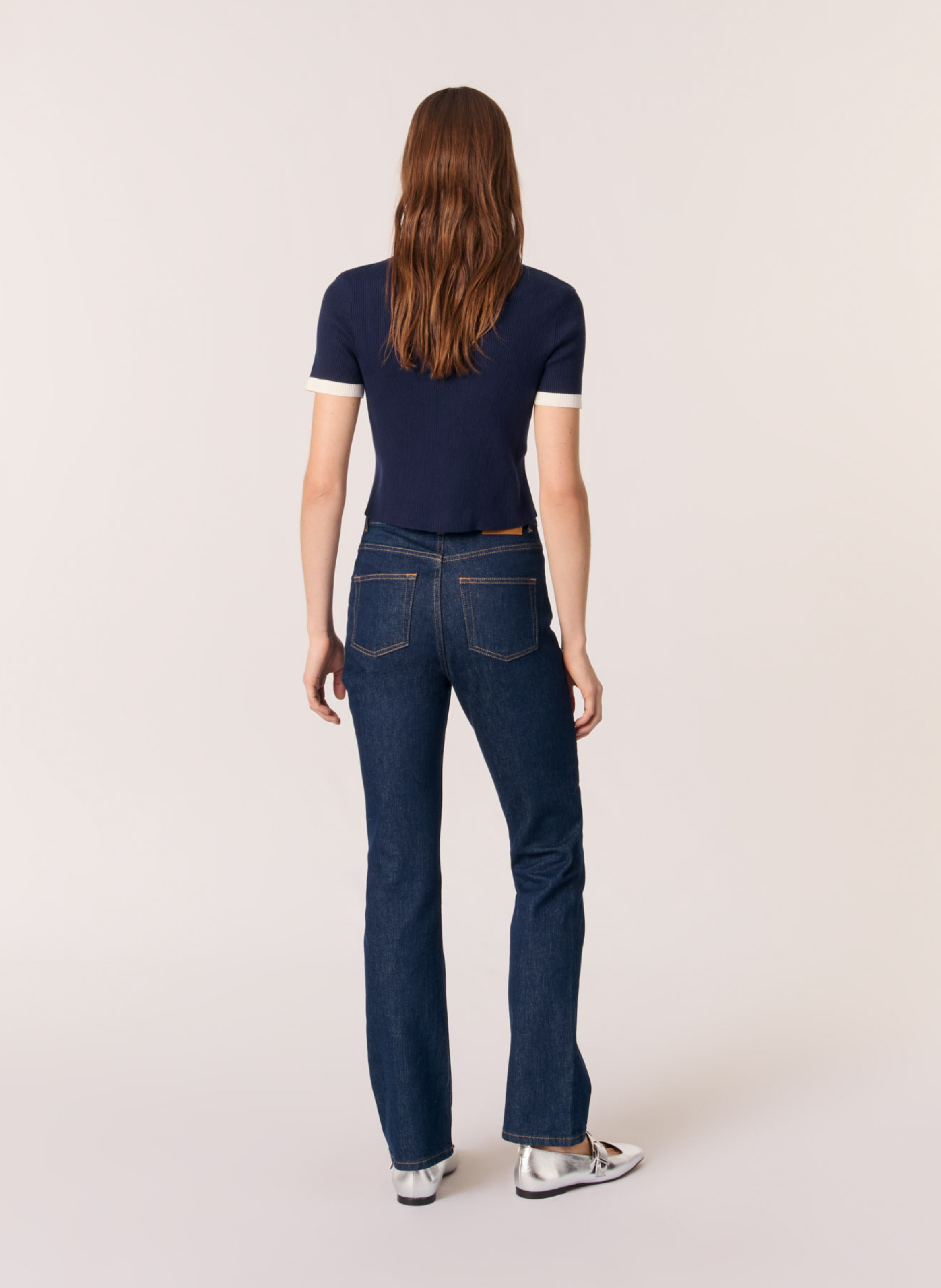 Top col rond en coton mélangé MAJE Bleu