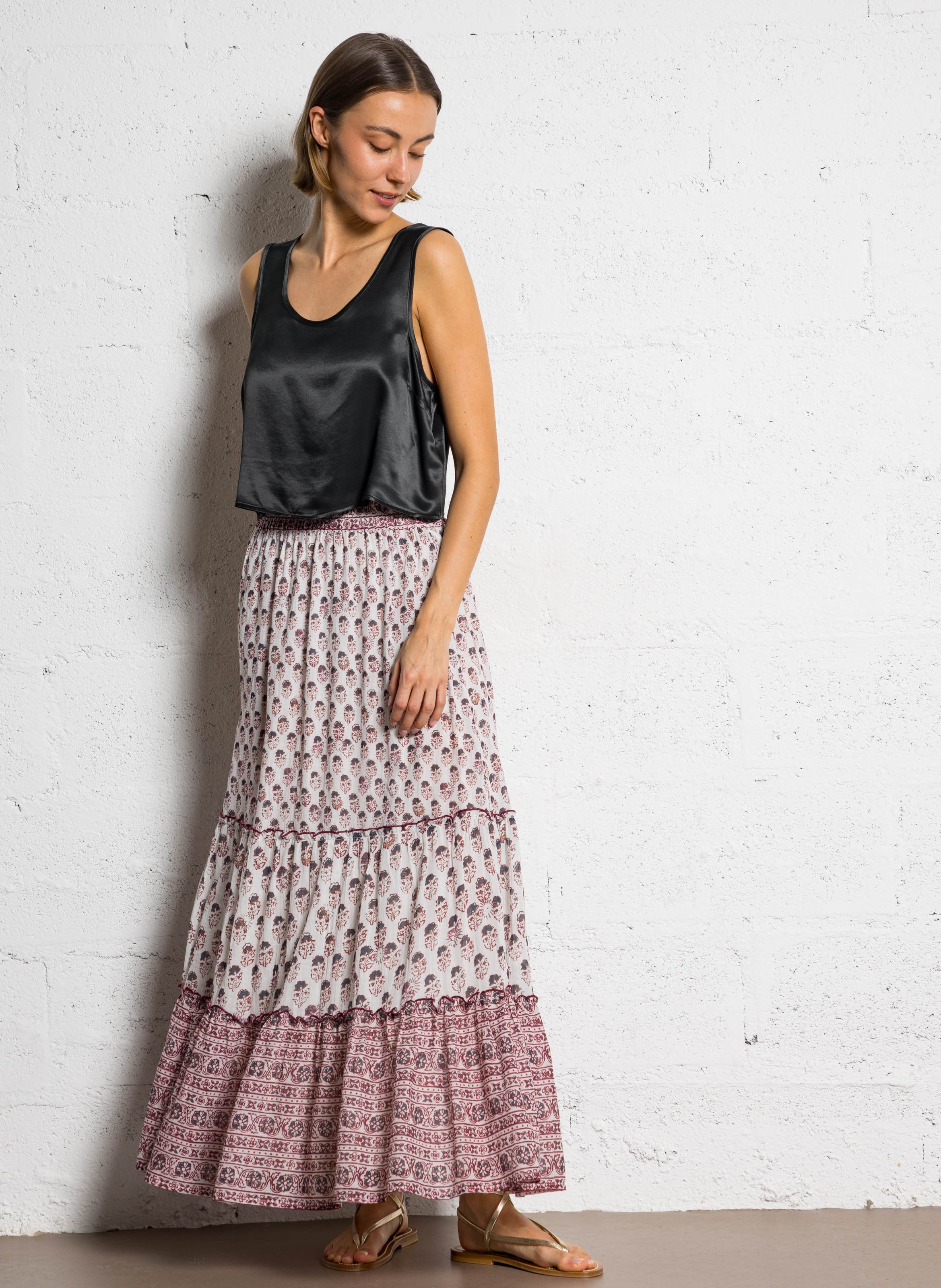 Jupe longue imprimée M.A.B.E Bleu