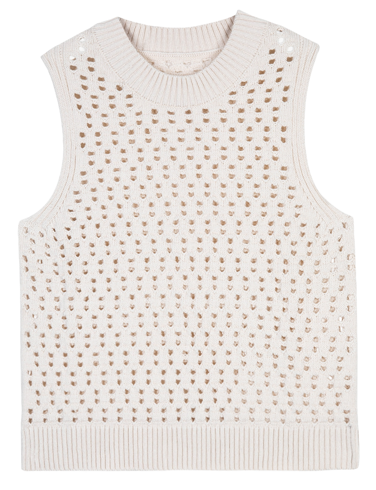 Round neck sleeveless openwork sweater AN'GE Beige