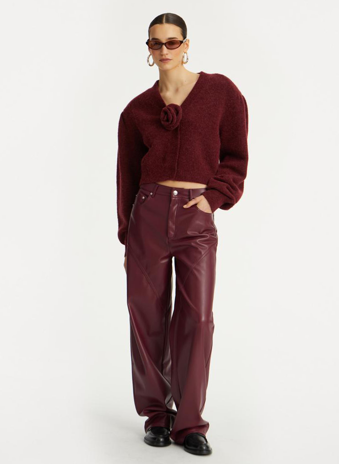 Gilet col V en laine mélangée ROTATE Brown