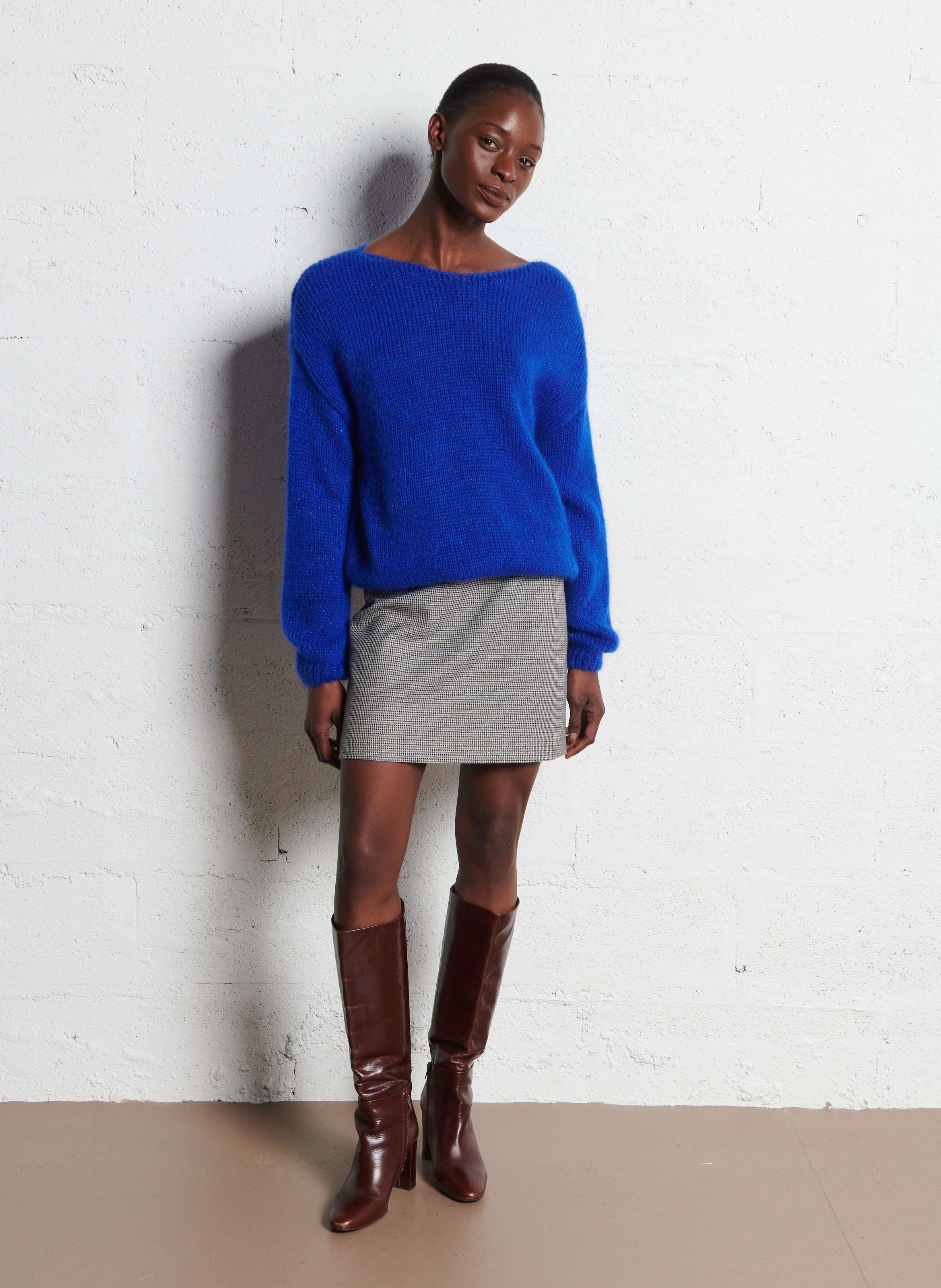 Bedrukte zijden rok ONE STEP Blauw