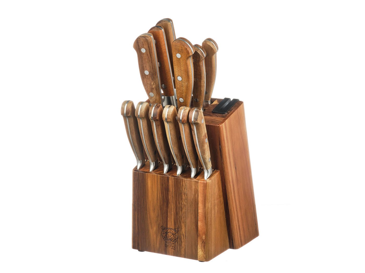 Jakob Loviisa kitchen knives and steak knives set - 14 pieces BJORN Brown