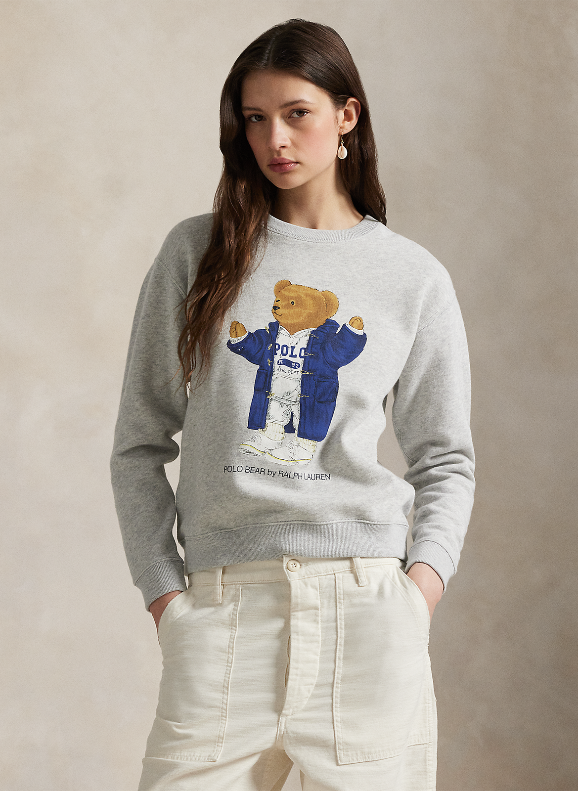 Sweat col rond en coton mélangé POLO RALPH LAUREN Gris