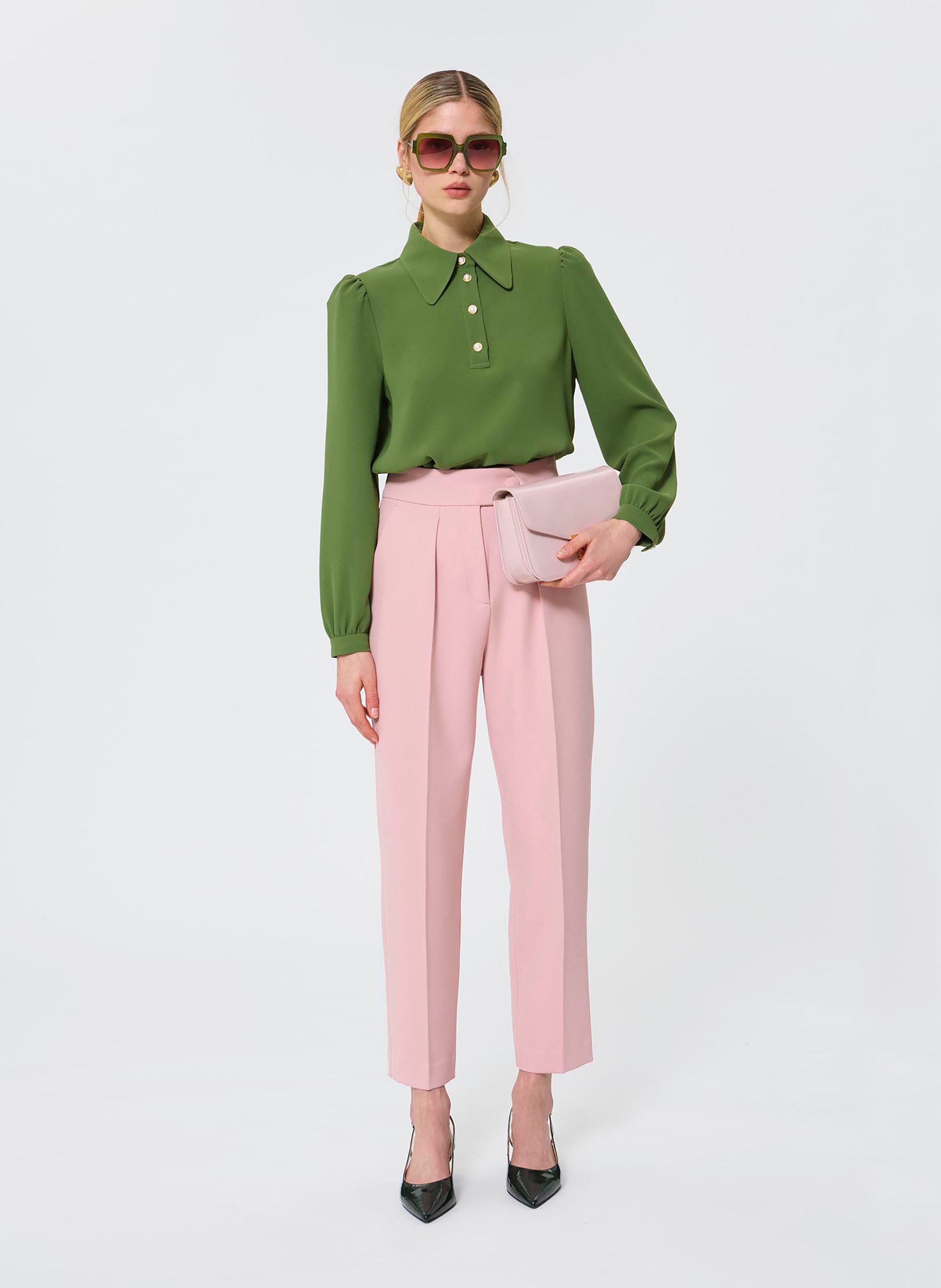 Blusa con colletto in pelle TARA JARMON Verde