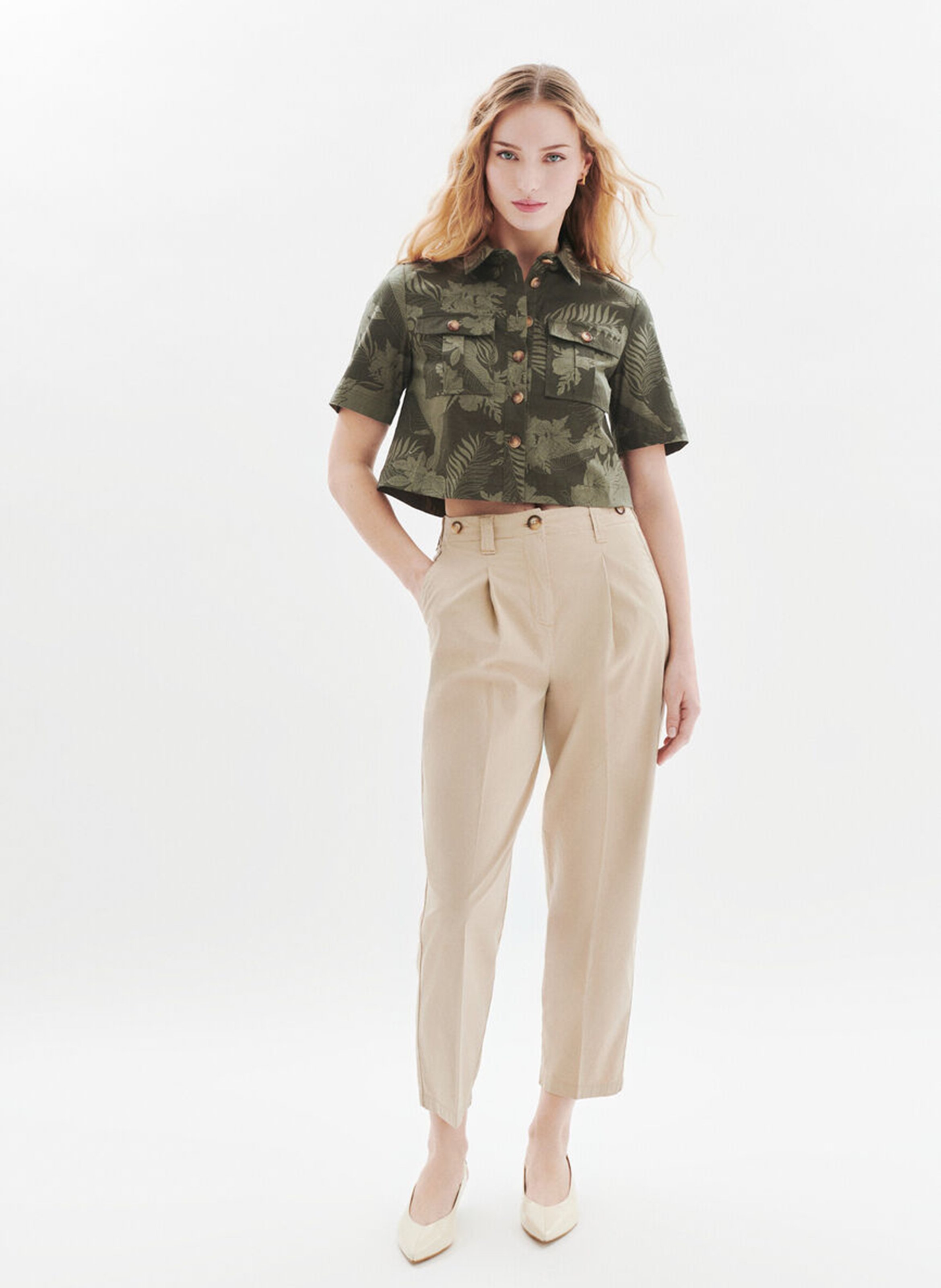 Cotton and linen shirt with classic collar CAROLL Green