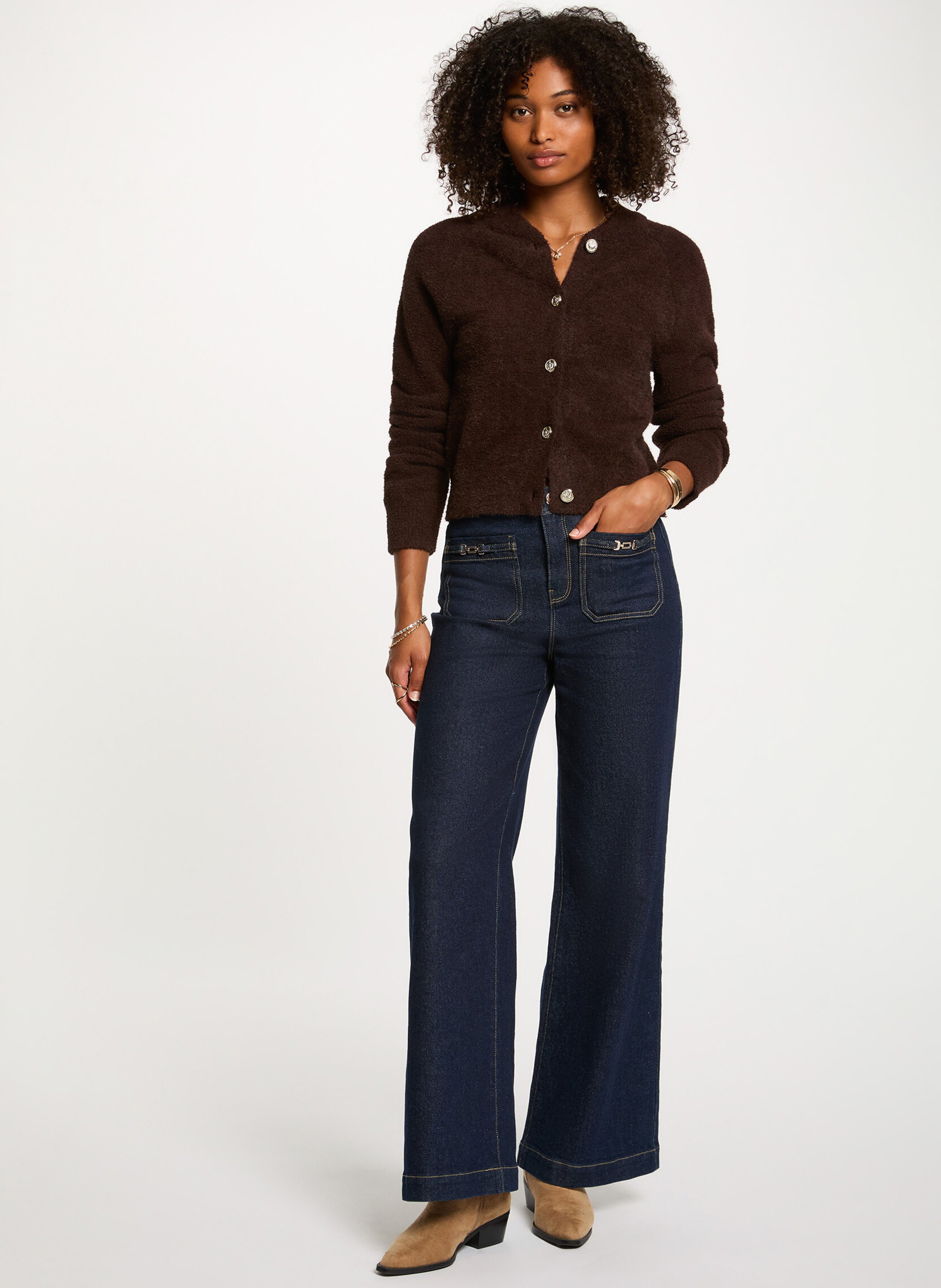 Round-neck cardigan MORGAN Brown