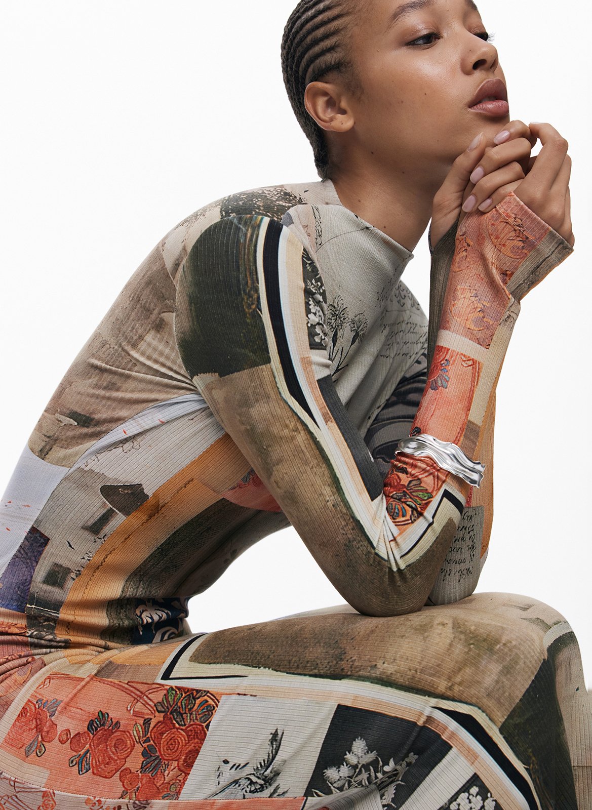 Robe midi col montant imprimée DESIGUAL Multicolore