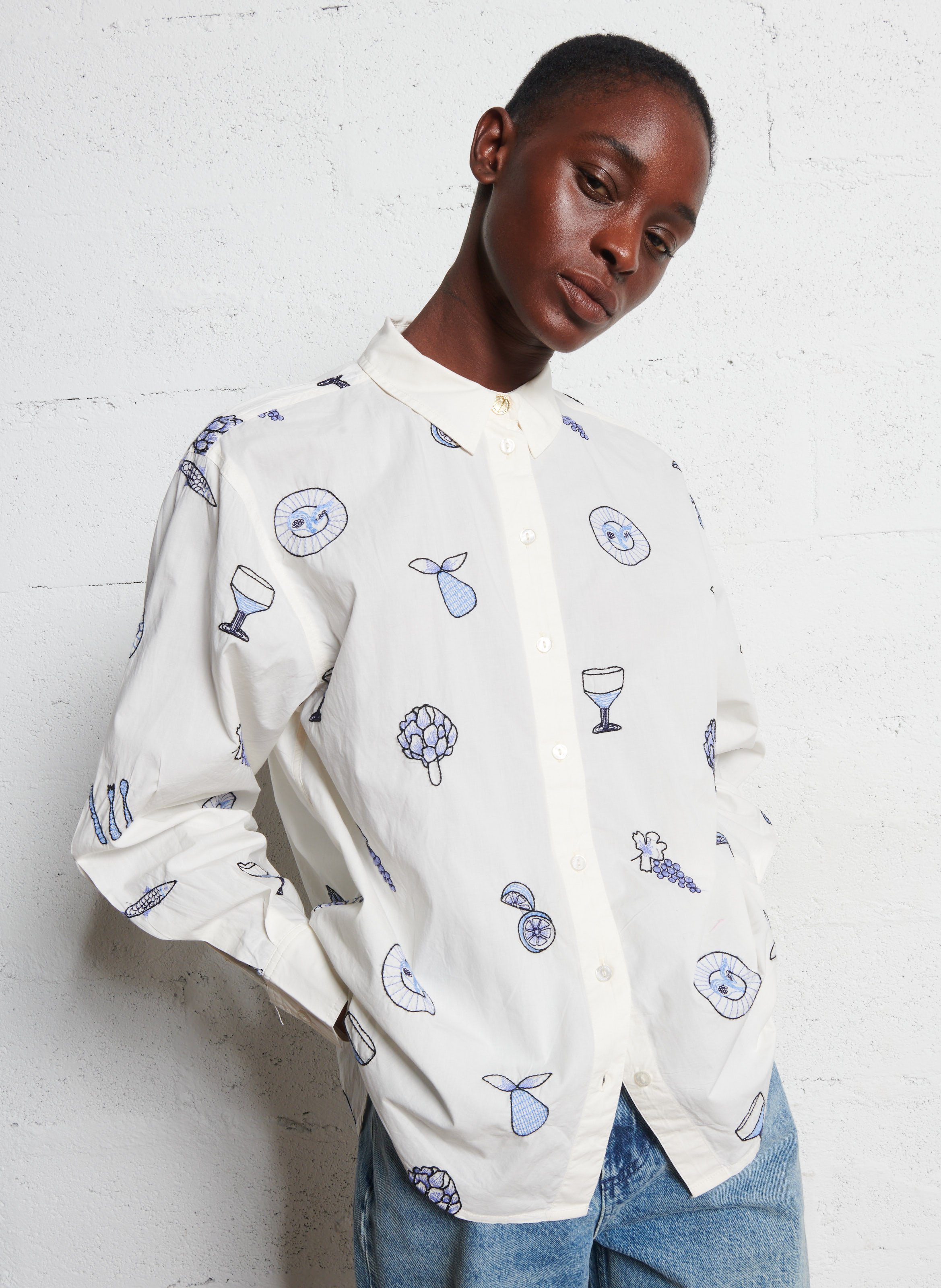 Chemise droite brodée FABIENNE CHAPOT Blanc