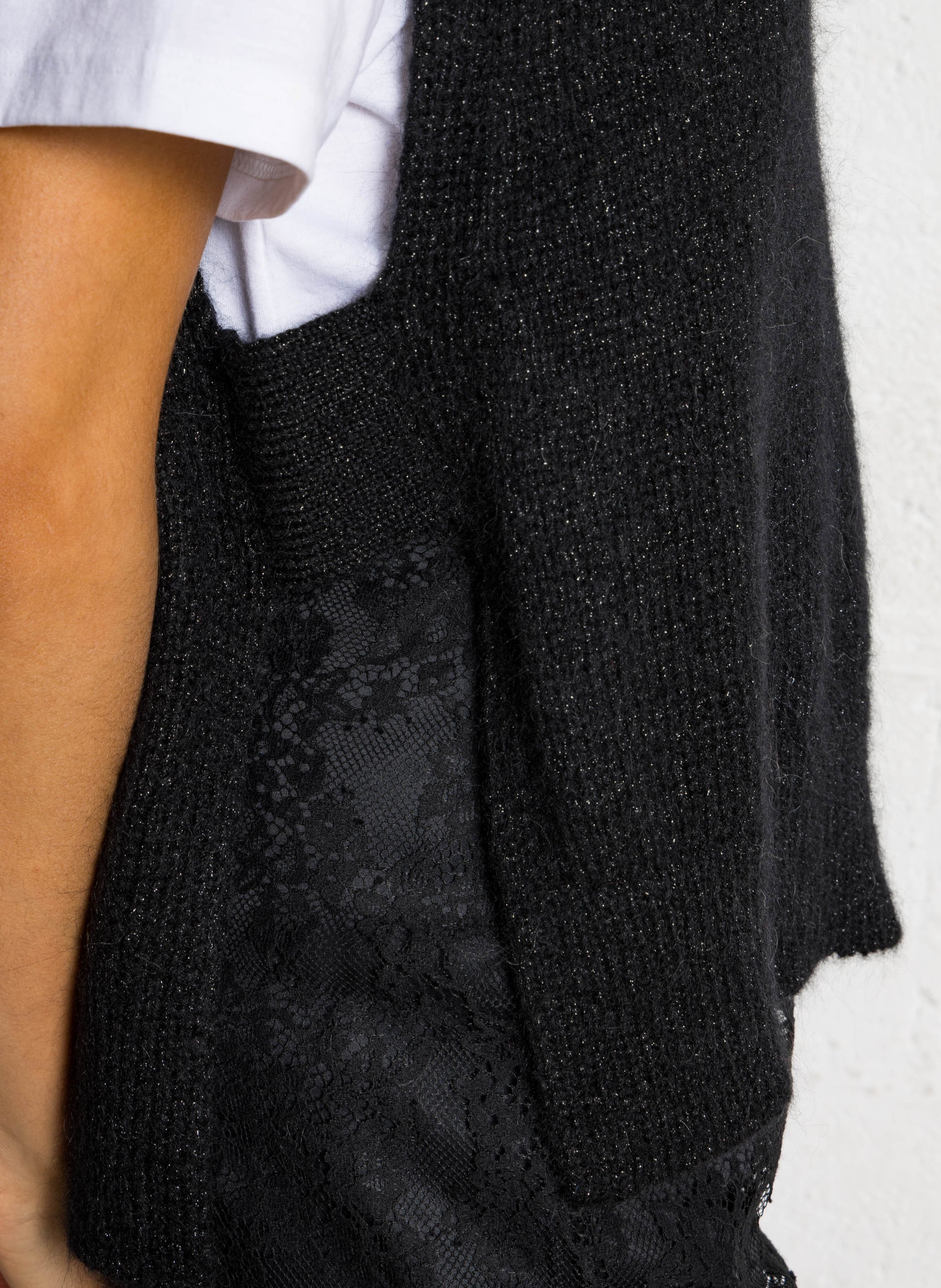 Oversized round neck metallic sweater MAISON ANJE Black