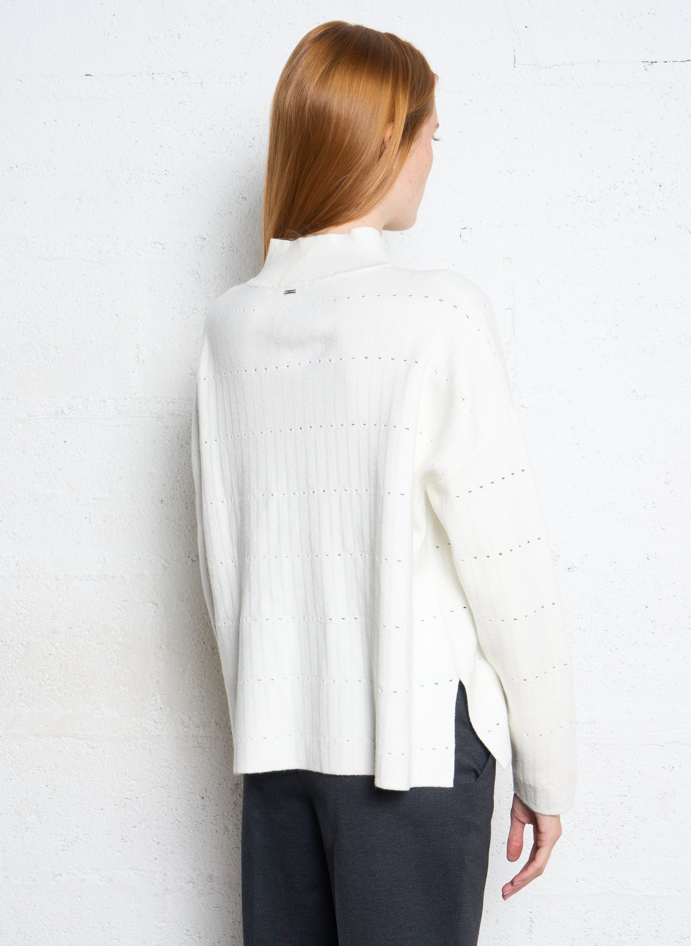 Loose-fit high-neck cotton-blend sweater IKKS White