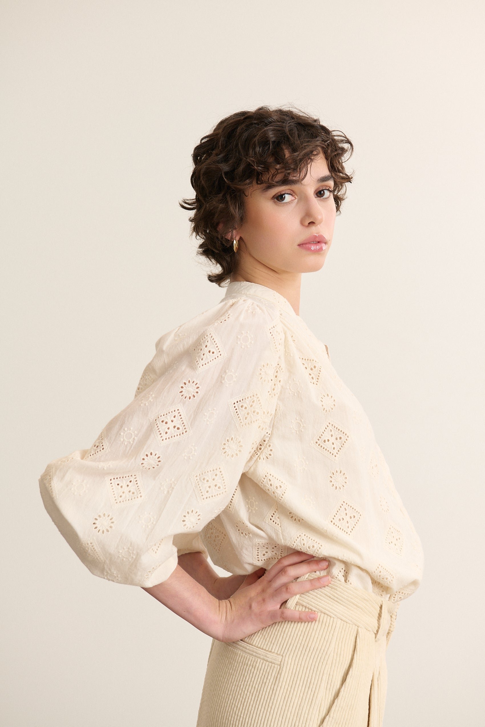 Long-sleeved blouse in broderie anglaise GARANCE PARIS White