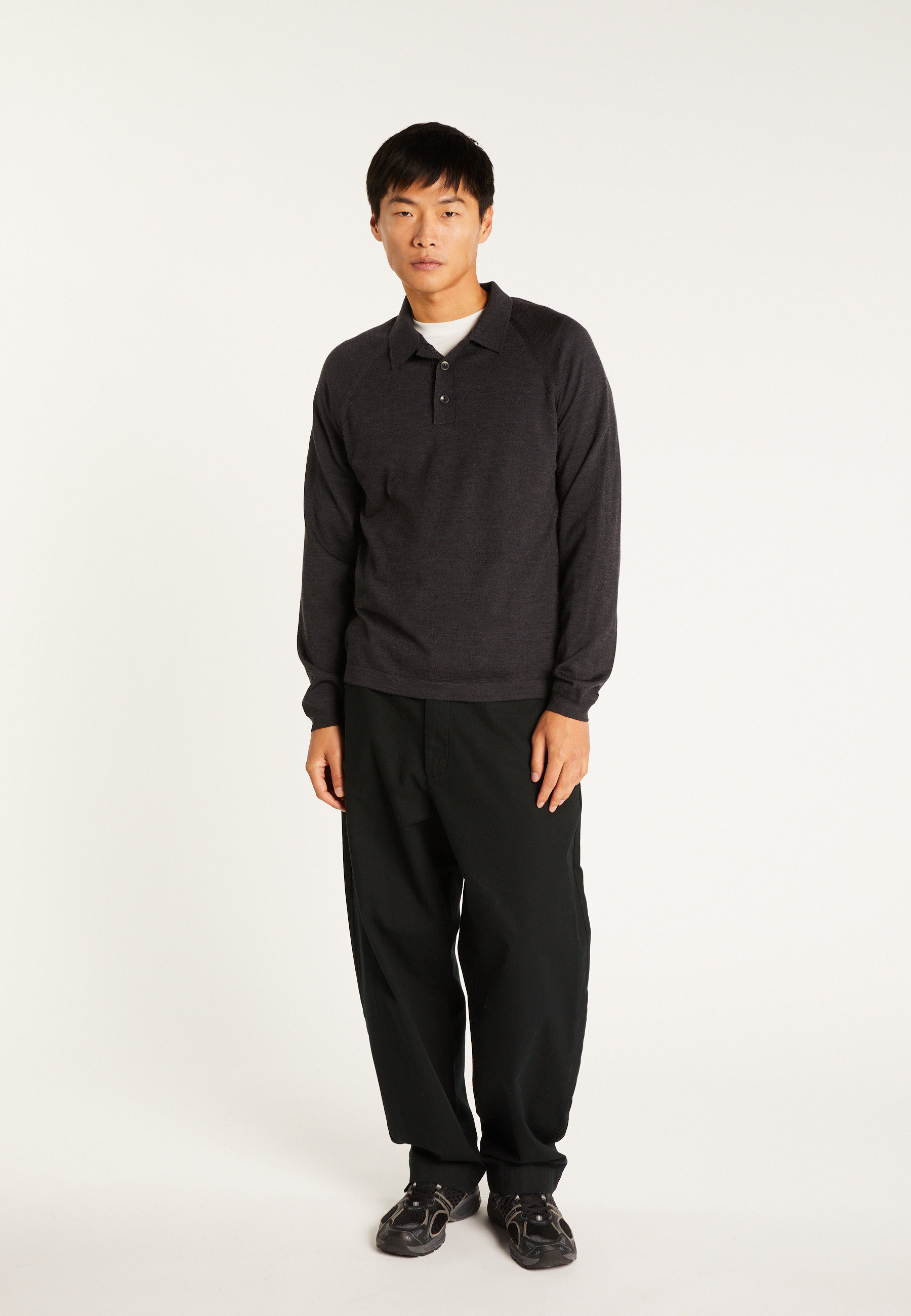 Long-sleeve Merino wool polo MAISON MONTAGUT Grey