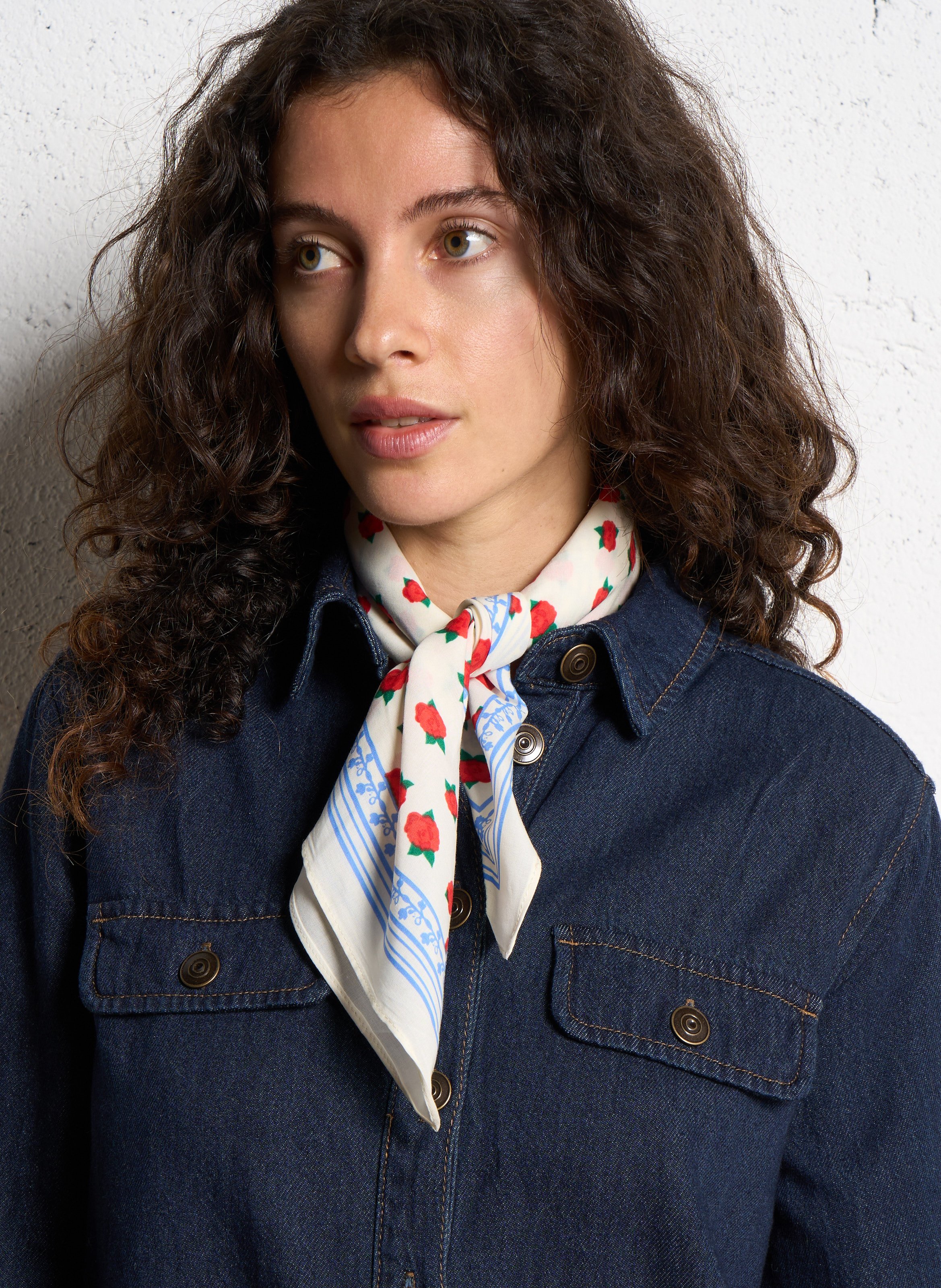 Floral print scarf PIECES Beige