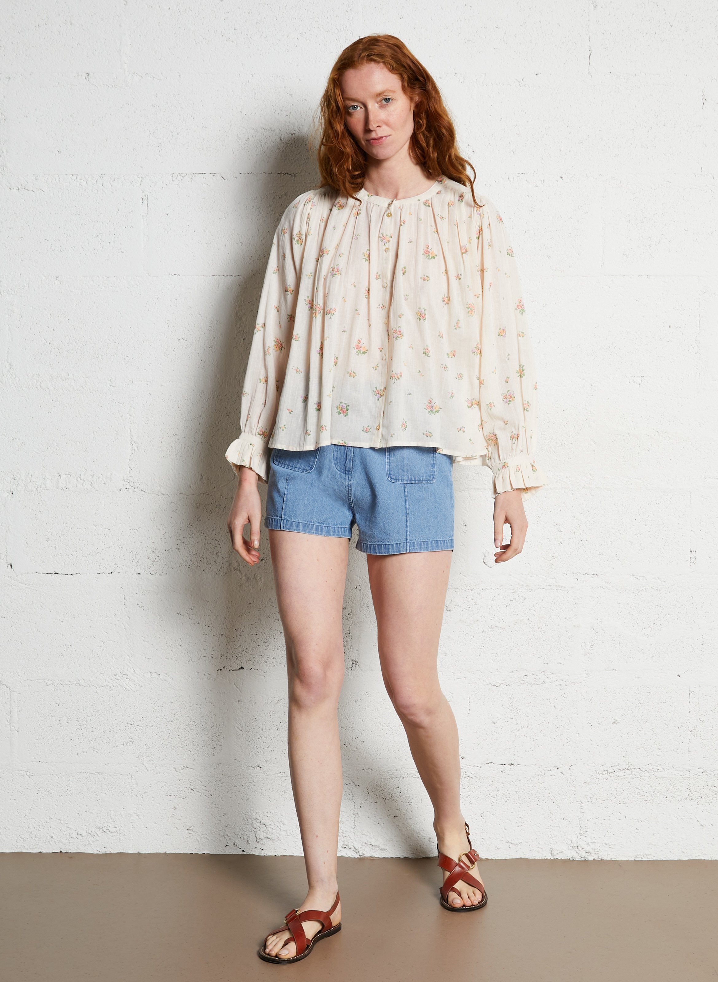 Round-neck organic cotton shirt EMILE ET IDA Beige