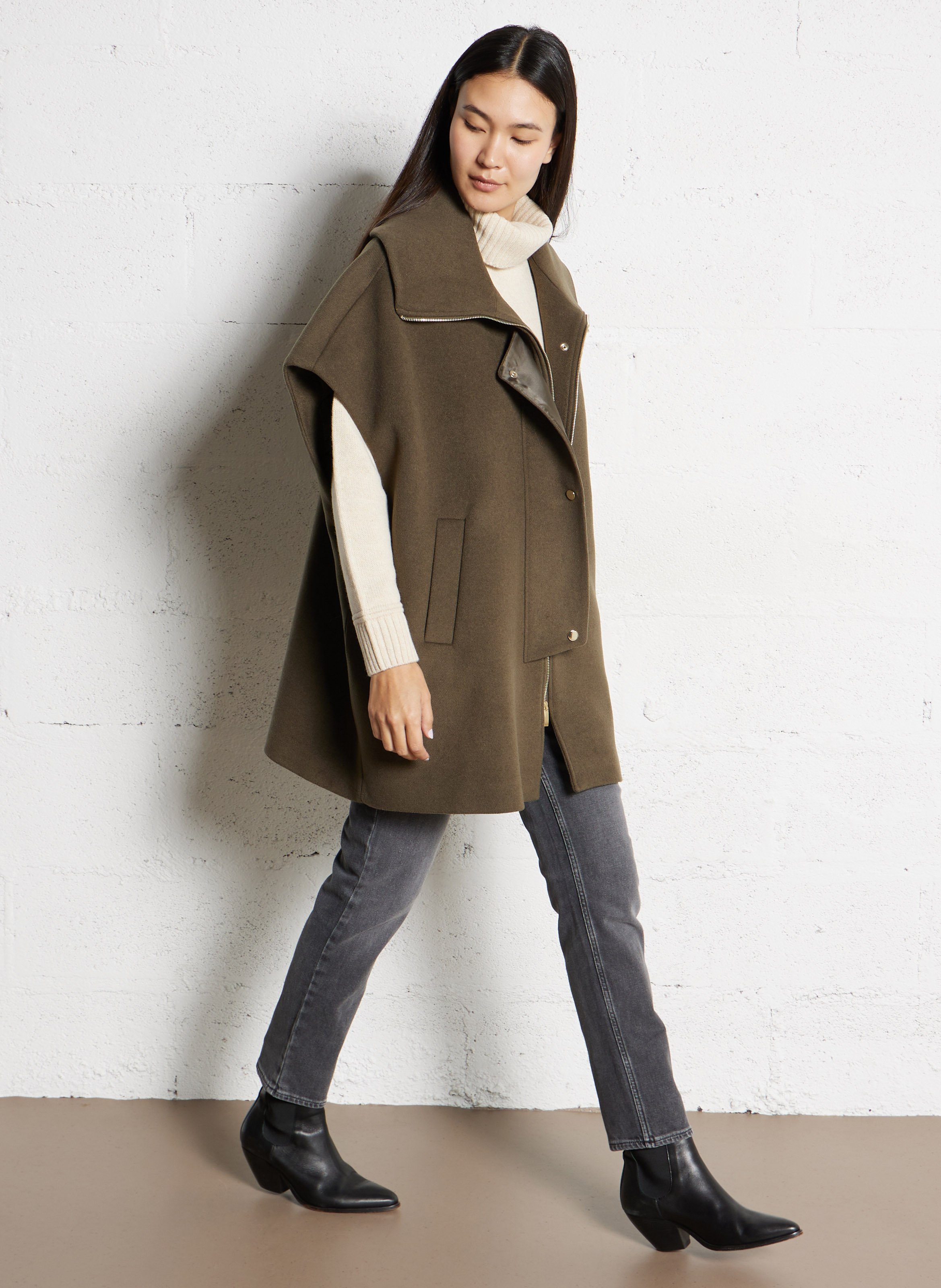 Pull ample col roulé en laine MAISON 123 Beige