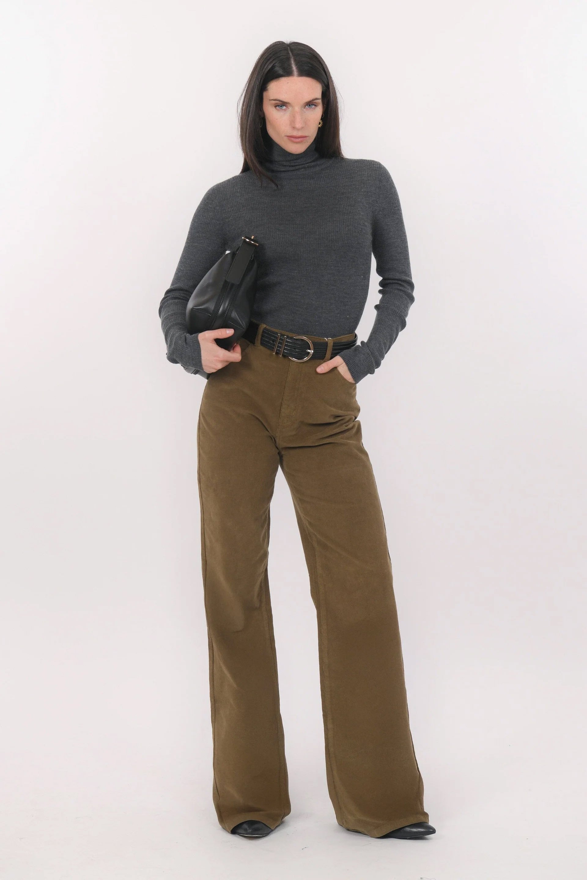 High-rise flared cotton-blend pants KOOKAI Green