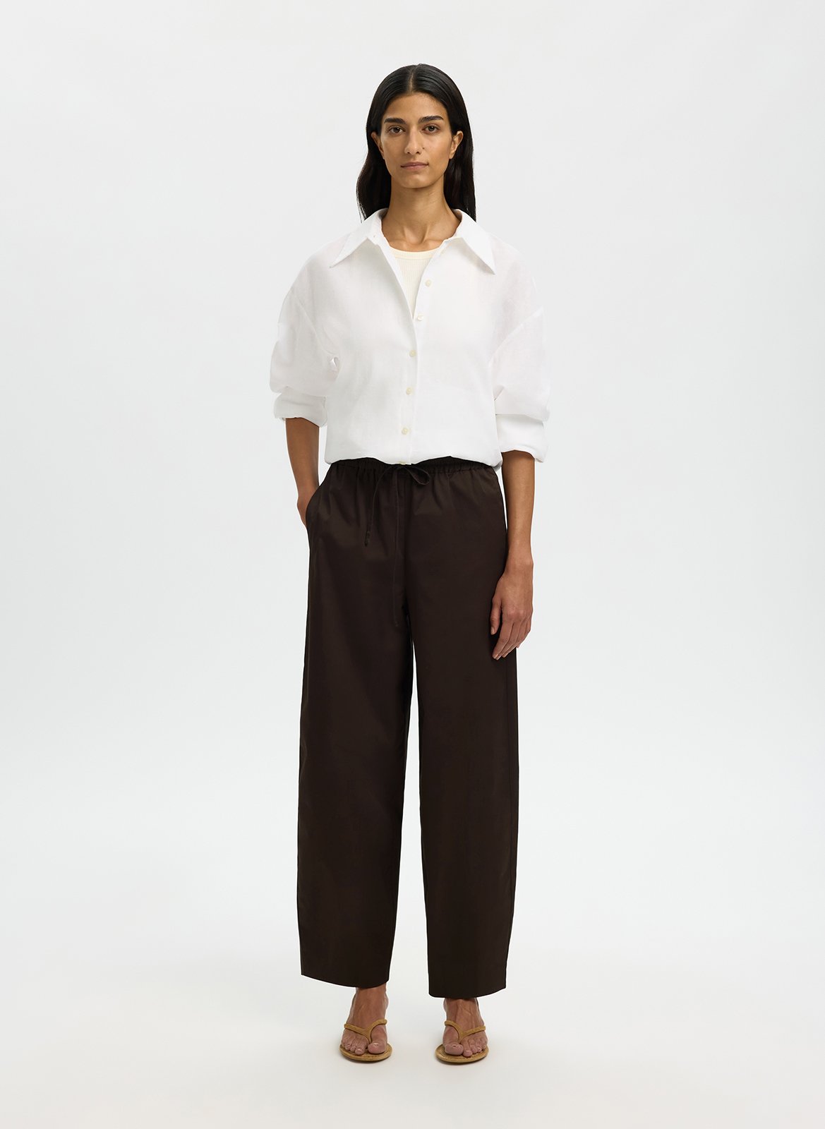 Pantalon large en coton bio mélangé SELECTED Marron